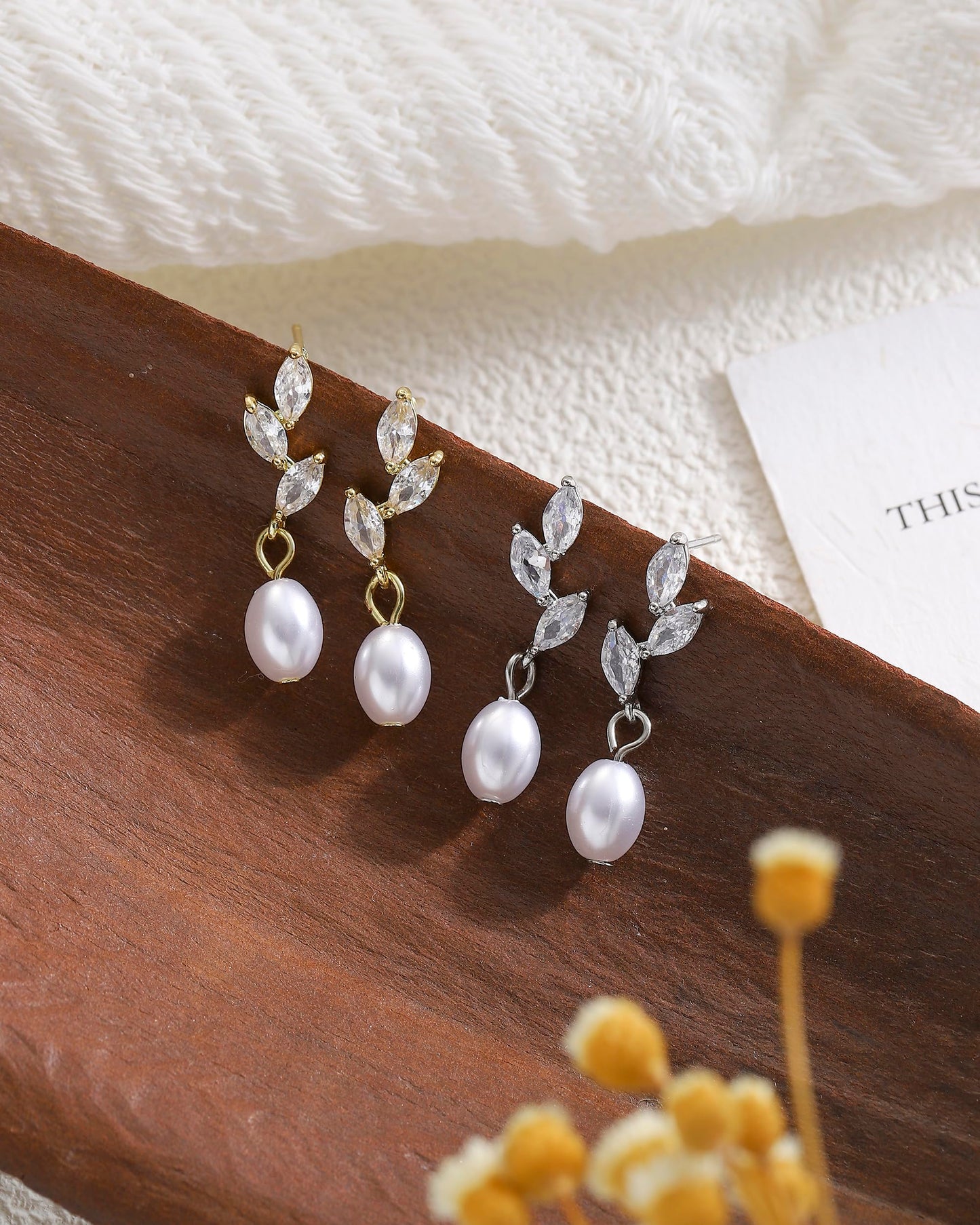 Pearl Drop Earrings for Women, Trendy Silver Pearl Diamond Earrings Bridal Shower Gifts Wedding jewelry for Women