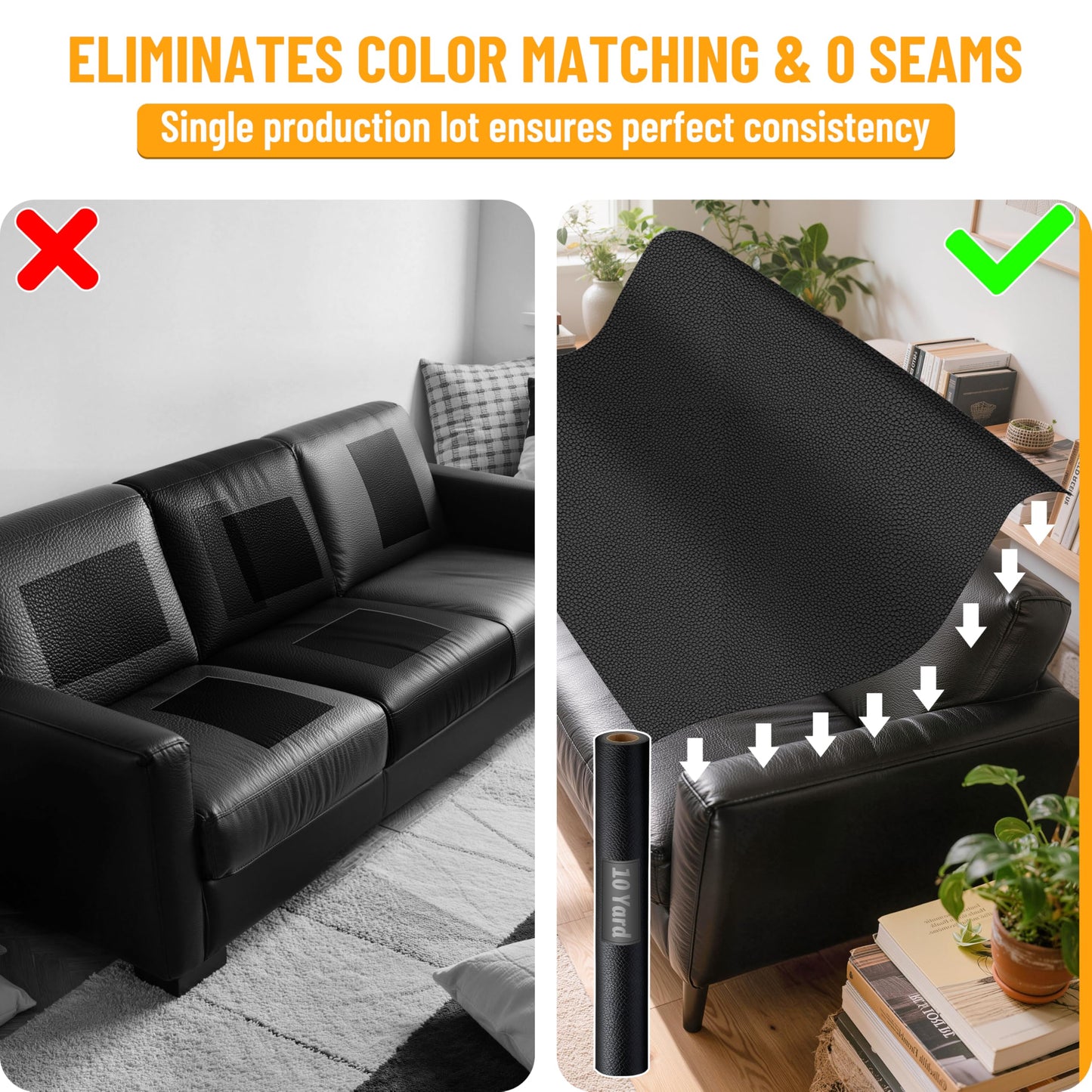 Meneng Self-Adhesive Leather Marine Vinyl: 10 Yard Roll Heavy Duty Boat Seat Vinyl - Waterproof & Scratch-Resistant for Marine Upholstery - Leather Repair Patch for Furniture Sofa Couch
