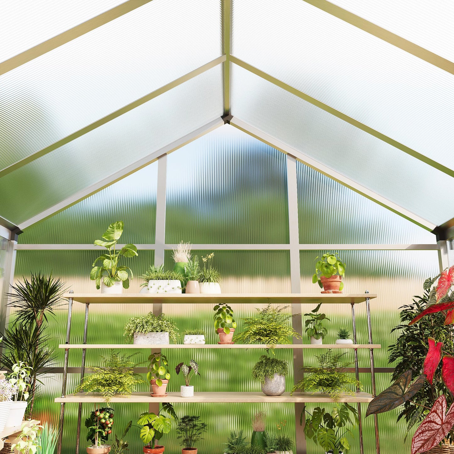 6X8 FT Outdoor Polycarbonate Greenhouse, Sturdy Aluminum Frame, Adjustable Roof Vent, Ideal for Backyard, Patio, or Garden, All-Weather Green House for Growing Plants and Vegetables