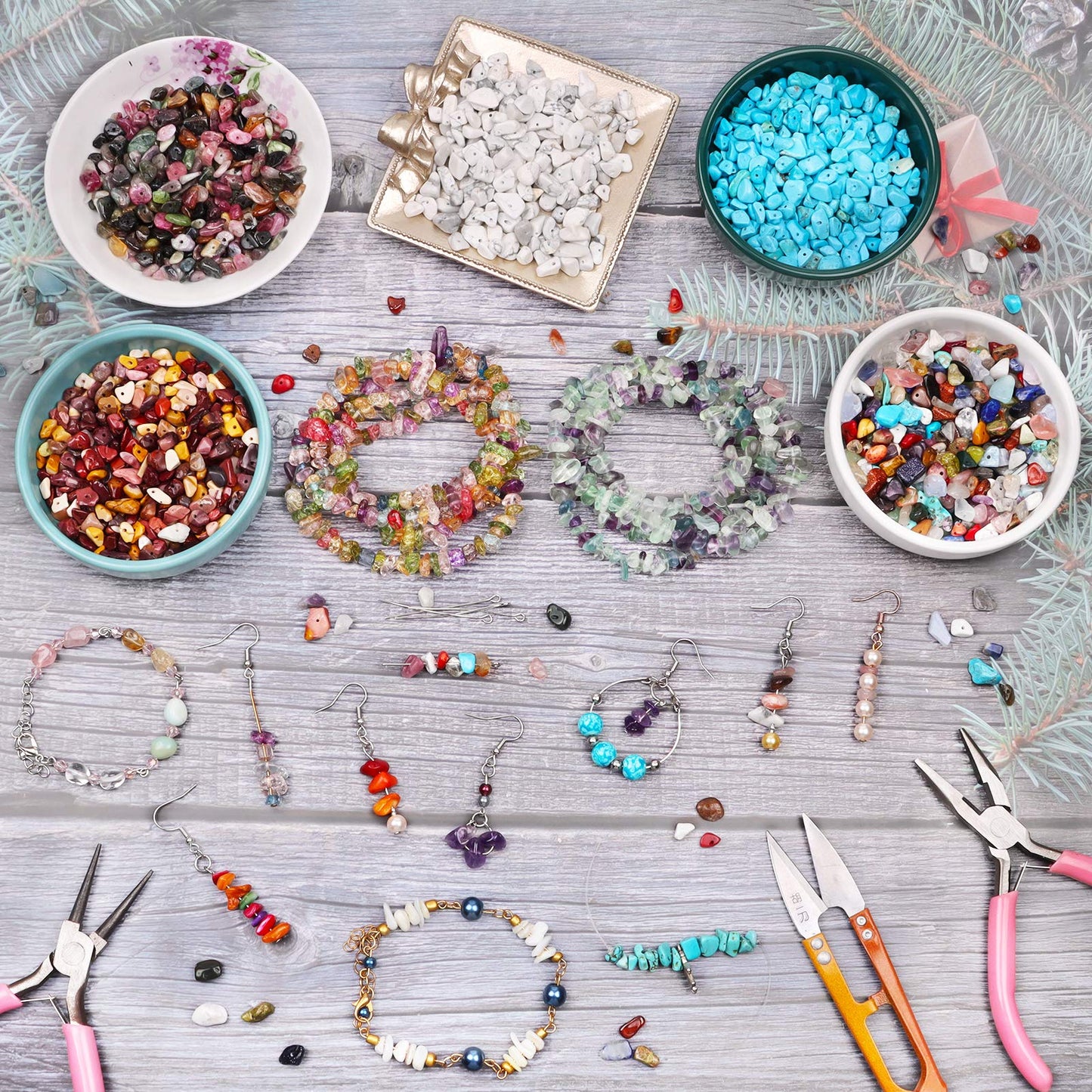 500 pcs Natural Chip Stone Beads, Dalmatian 5-8 mm Irregular Gemstones Healing Crystal Loose Rocks Bead Hole Drilled for Jewelry Making Bracelet