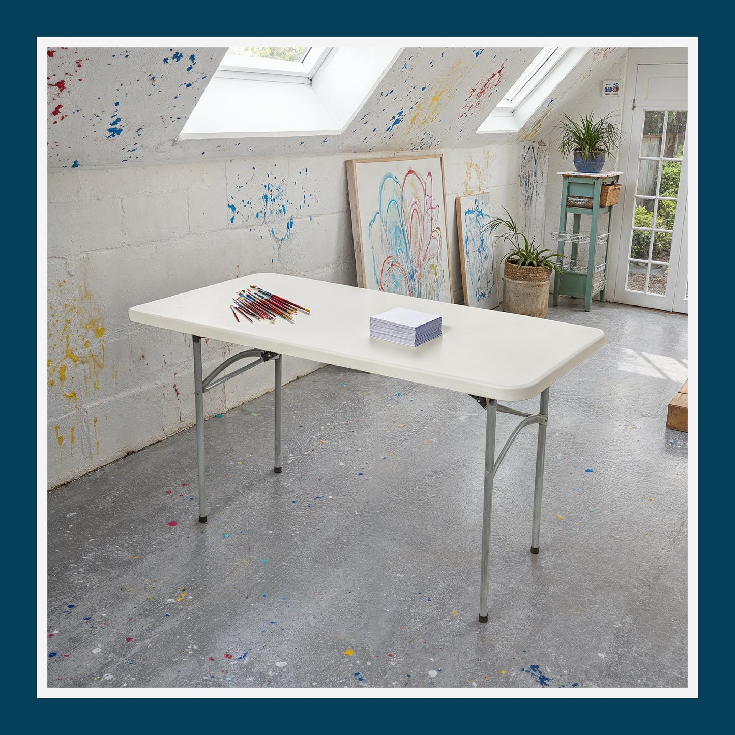OEF Furnishings OEFBT2448 Utility Series Heavy-Duty Premium Commercial-Grade Indoor/Outdoor Folding Table (24 x 48 in, Rectangular, Speckled Gray Top/Gray Frame)