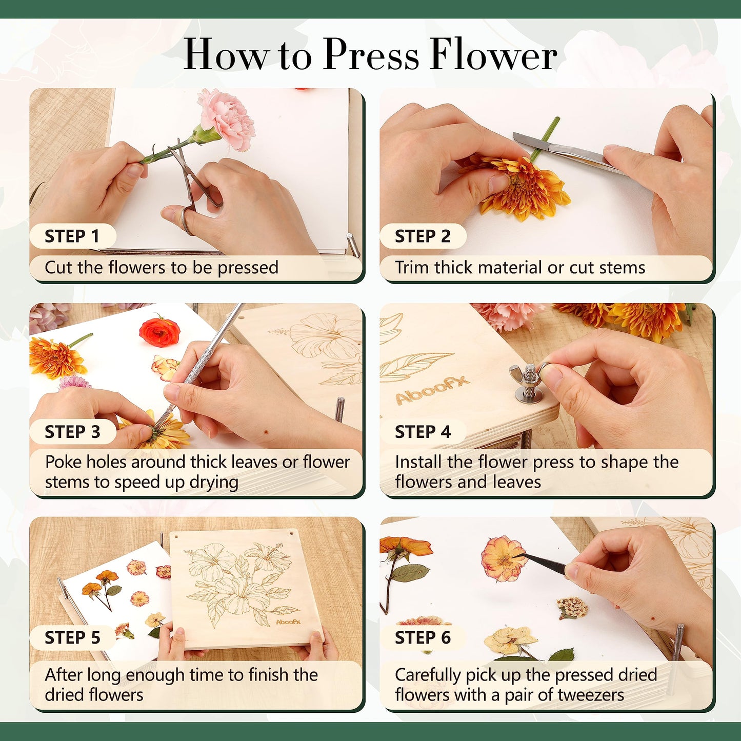 Aboofx Flower Press Kit, Craft Kits 11"x11" 10 Layers Wooden Flower Pressing Kit for Crafts Pressed Flowers & Plant Press for Spring DIY Craft Art, Preservation Kits for Bookmark Frame Flowers Drying