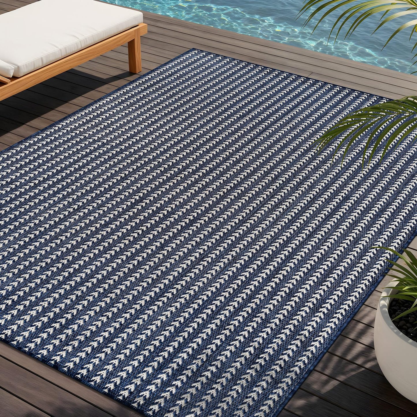 Washable Outdoor Rug 8x10 Modern Area Rugs Outdoor Carpets Striped Pattern Non Shedding Waterproof Easy Clean Patio Deck Porch Living Room Bedroom Garden RV (8 X 10 Navy)
