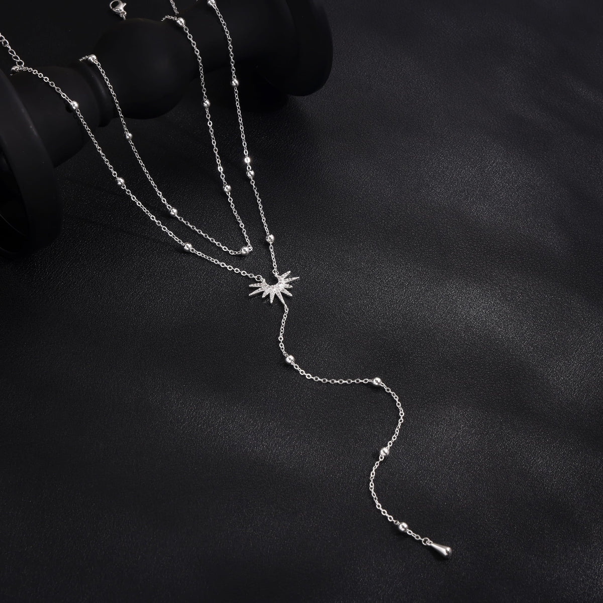 CHESKY Lariat Silver Necklace for Women Trendy, Dainty Long Necklace Streling Silver Y-Shaped Pendant Necklace Layered CZ Beaded Chain Drop Necklaces Simple Gold Jewelry for Women Gifts
