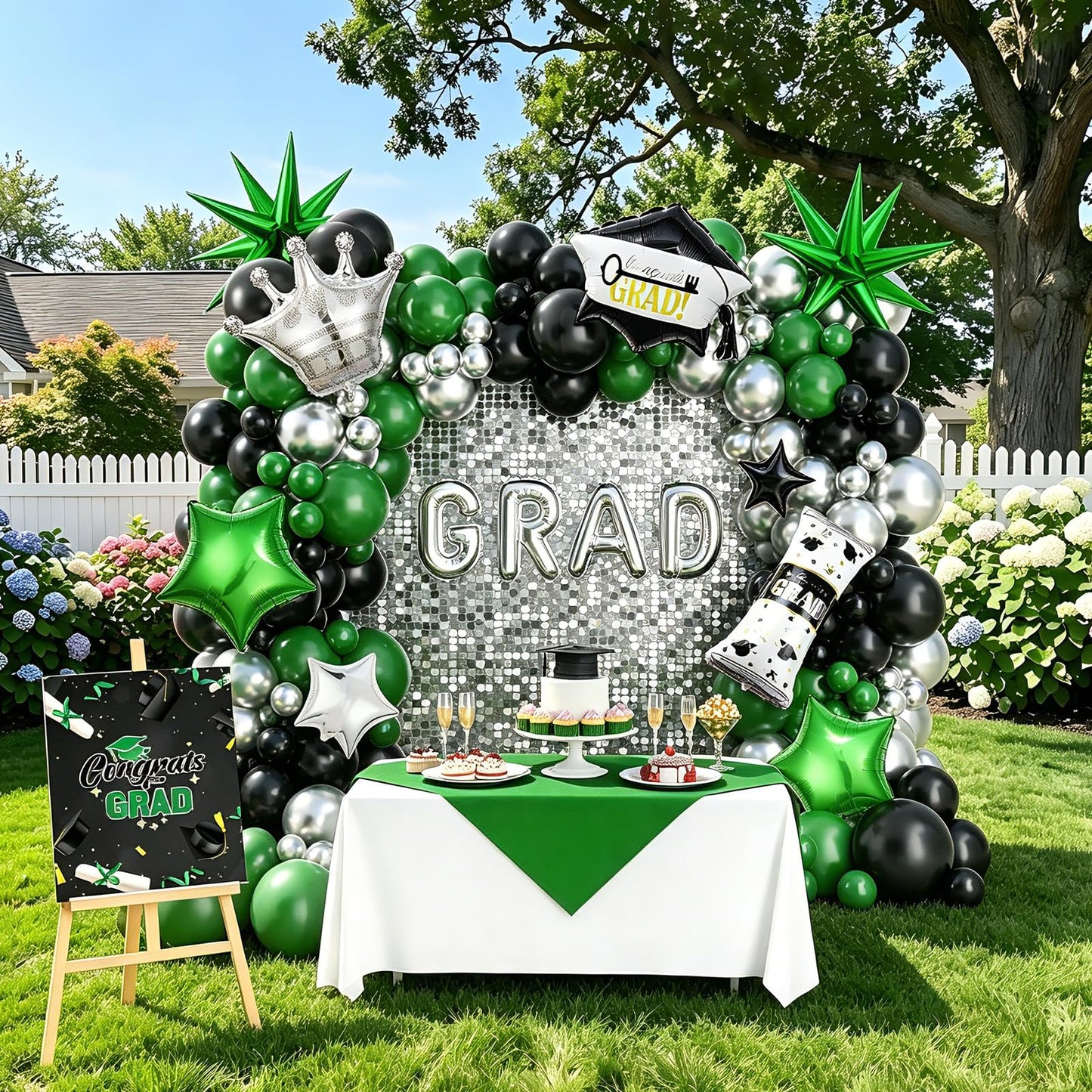 Graduation Balloon Arch Garland Kit Green Black Silver Graduation Decorations 2026 for College High School Class of 2026 Grad Party Prom Decor