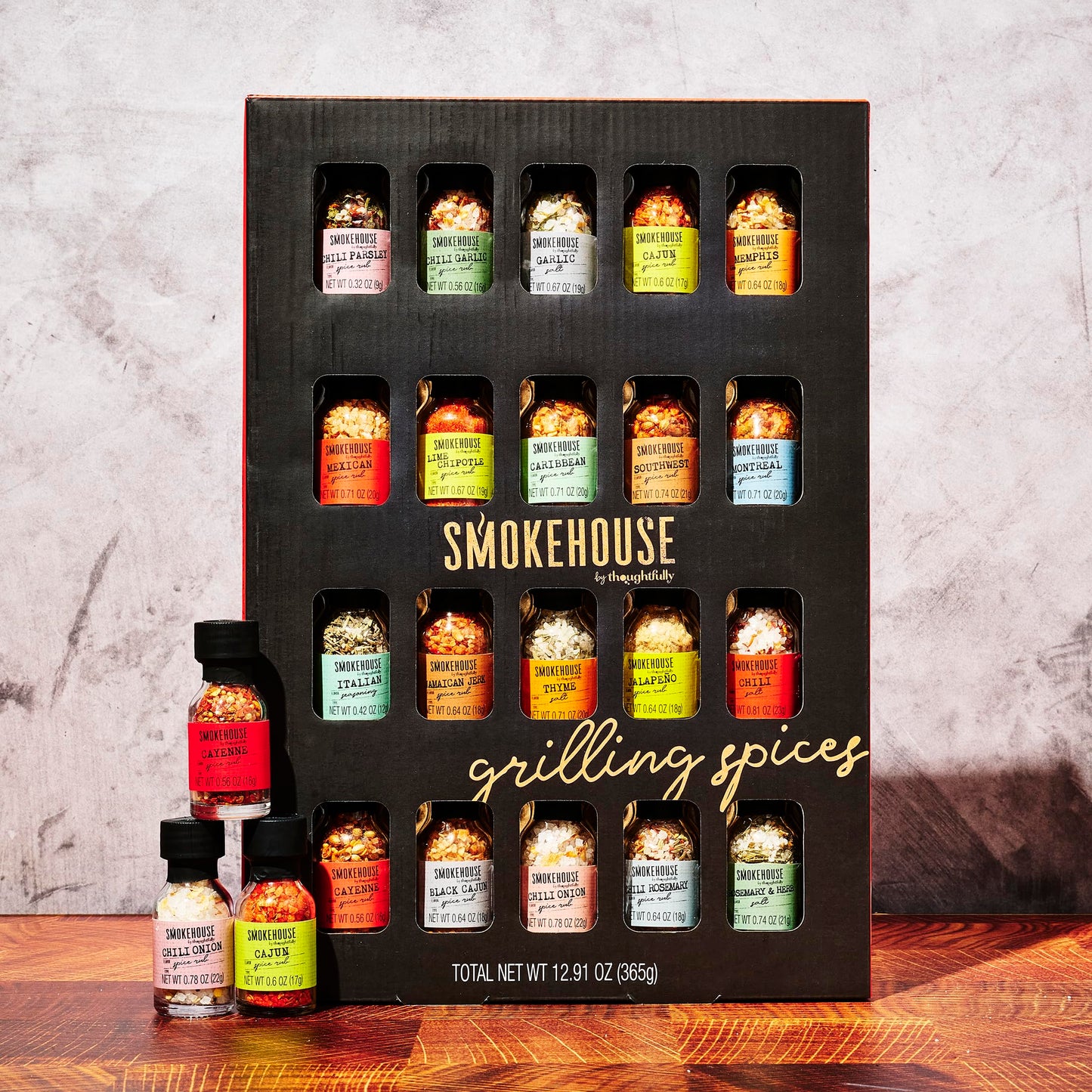Smokehouse by Thoughtfully Ultimate Grilling Spice Set, Grill Seasoning Gift Set Flavors Include Chili Garlic, Rosemary and Herb, Lime Chipotle, Cajun Seasoning and More, Pack of 20