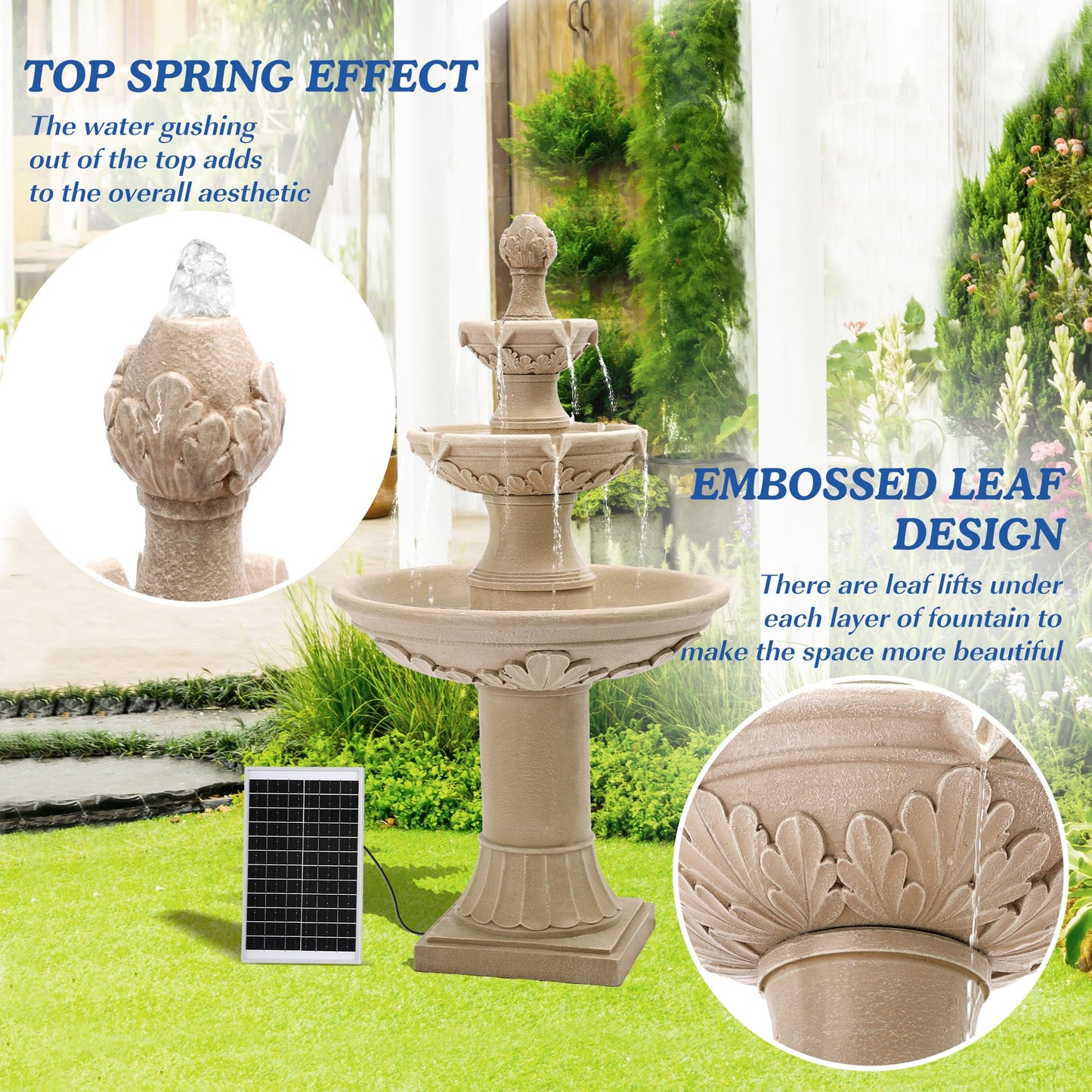 Dephet Italian Solar Water Fountains Outdoor Garden Decor - 48.4''H Fountains and Waterfalls Outside, Large Cascading Indoor Floor-Standing Resin Bubbler Fountain Features W/Pump for Patio, Backyard