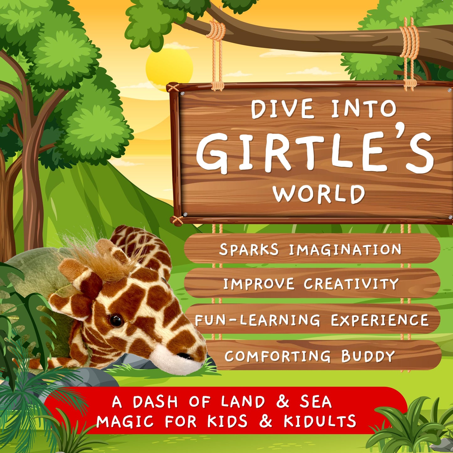 Randimals Plush Toy Stuffed Animal Mix - Giraffe & Turtle Hybrid Stuffed Animals for Girls & Boys - Huggable & Soft Animal Characters Cute Plushies - Unique Toys for Discovery & Adventure