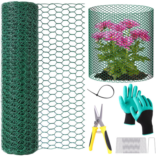32.8ftx16In Plant Protectors from Animals,Plant Cages for Outdoor Plants,Wire Plant Protector Cage,Wire Plant Protector,Chicken Wire Cloche with Ground Stakes & Nylon Ties Protect Plants from Animals