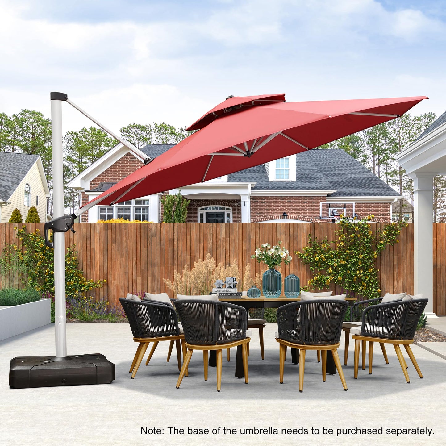 PURPLE LEAF Patio Umbrella 13 Feet Double Top Round Deluxe Offset Hanging Umbrella Outdoor Market Umbrella Garden Umbrella, Terra