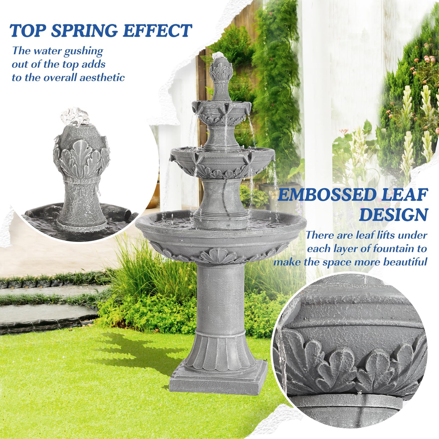 TOBYUL Italian Outdoor Water Fountains Garden Decor - 48.4''H Fountains and Waterfalls Outside, Large Cascading Indoor Floor-Standing Resin Bubbler Fountain Features W/Pump for Patio, Yard (Gray)