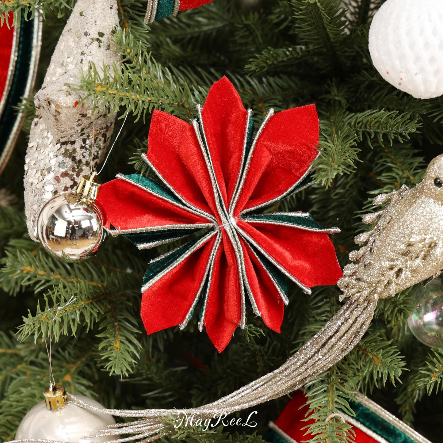 MAYREEL 2.5 Inch Christmas Velvet Ribbon with Wired Edge – Red & Green Double Color, 10 Yards Roll – Classic Holiday Craft, Wreath Supplies, Bows, Garlands, Gift Wrapping & Decoration