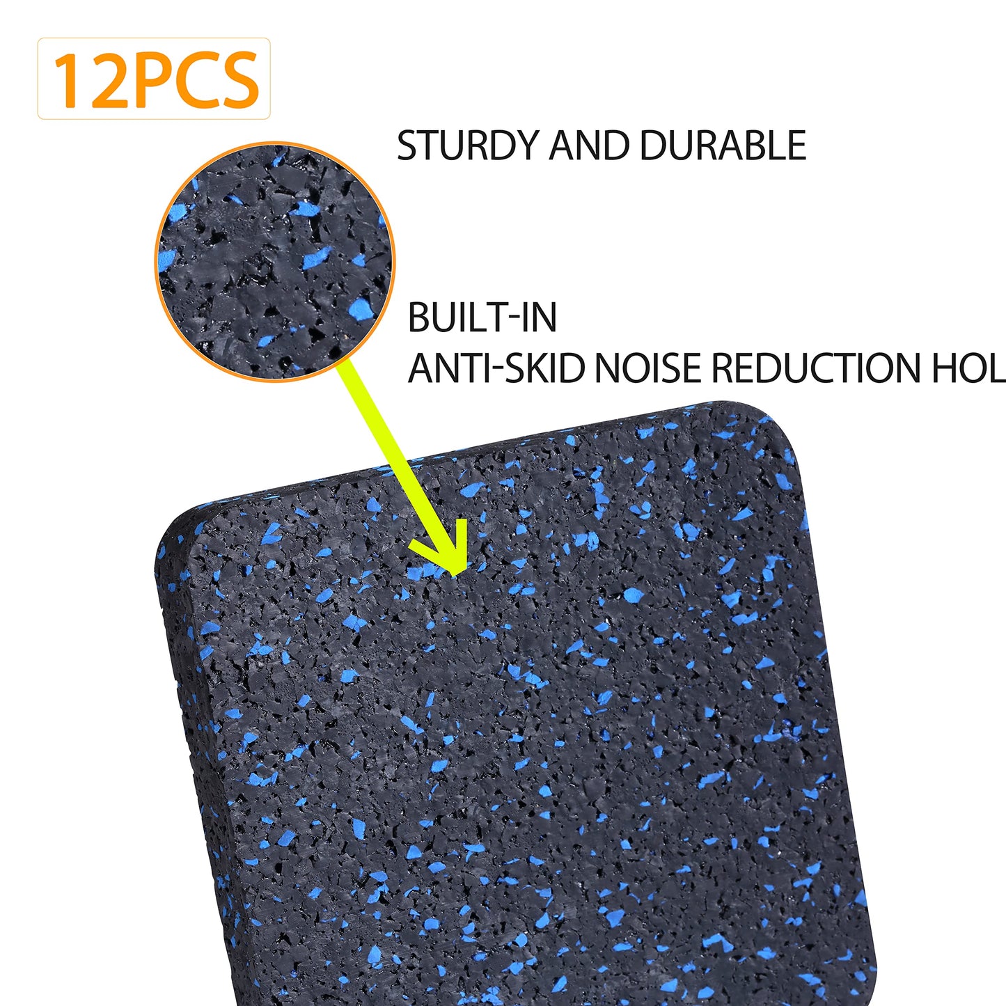 BestXD Treadmill Mat Pads - 12 PCS Bulk Pack High Density Rubber Squares for Multiple Exercise Equipment - Anti-Vibration Noise Dampening Pads for Rower, Stationary Bike, Weight Bench