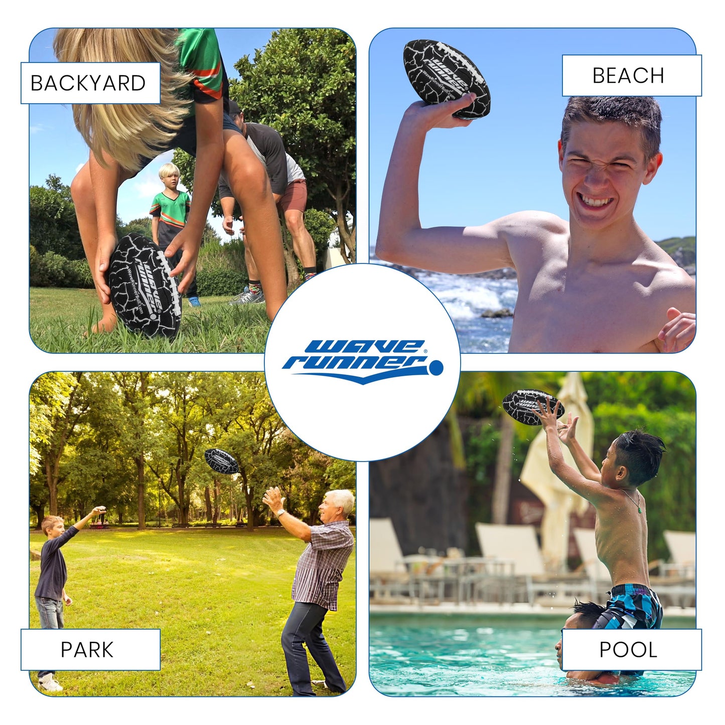 Wave Runner Grip It Waterproof Junior Size Football, 9.25 Size, Durable & Double Laced, Perfect for Beach Accessories, Kids Games, Pool Toys, Outdoor Games, All-Weather Indoor & Outdoor Play