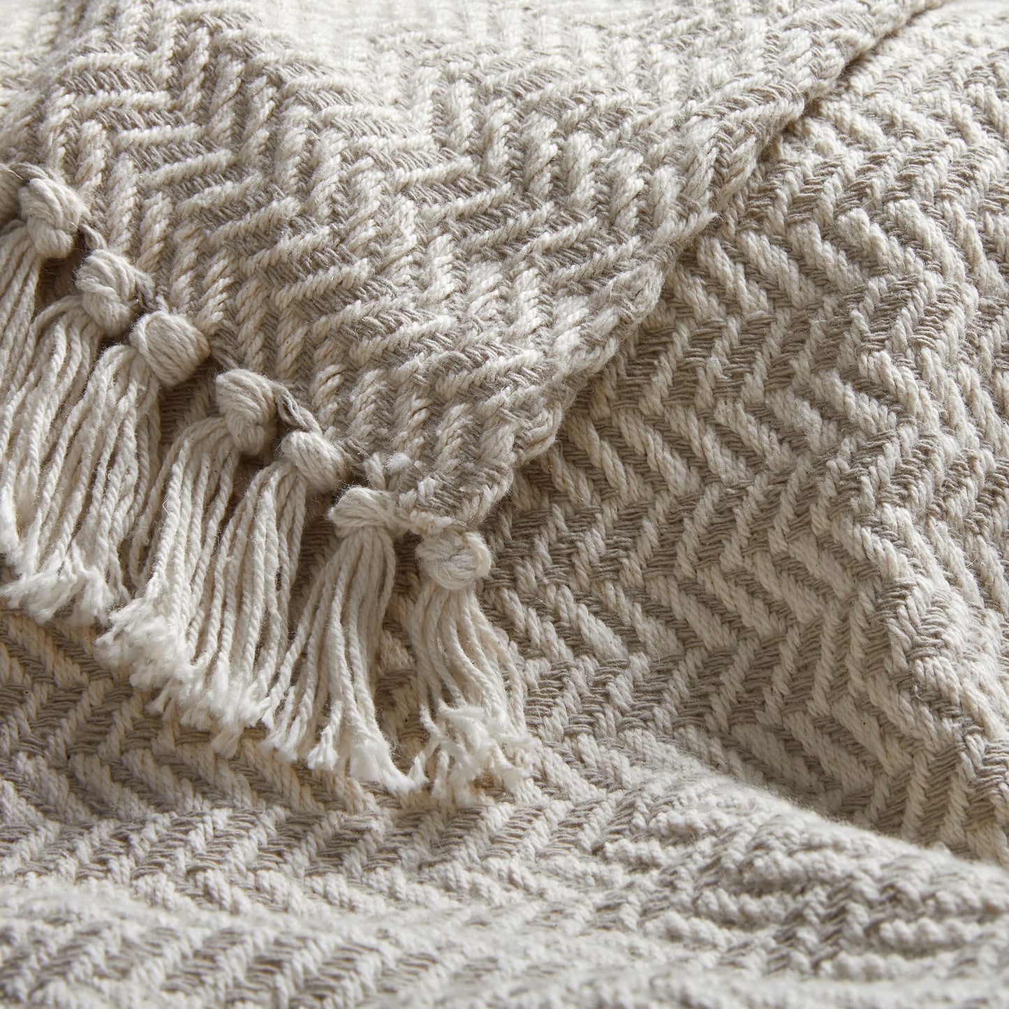 Americanflat 50x60 Throw Blanket - Soft and Breathable Cotton Throw Blanket for Couch, Bed, Chair - Decorative Blankets Perfect for Home, Office, or Outdoor Use - Cream and Beige Zig Zag Design