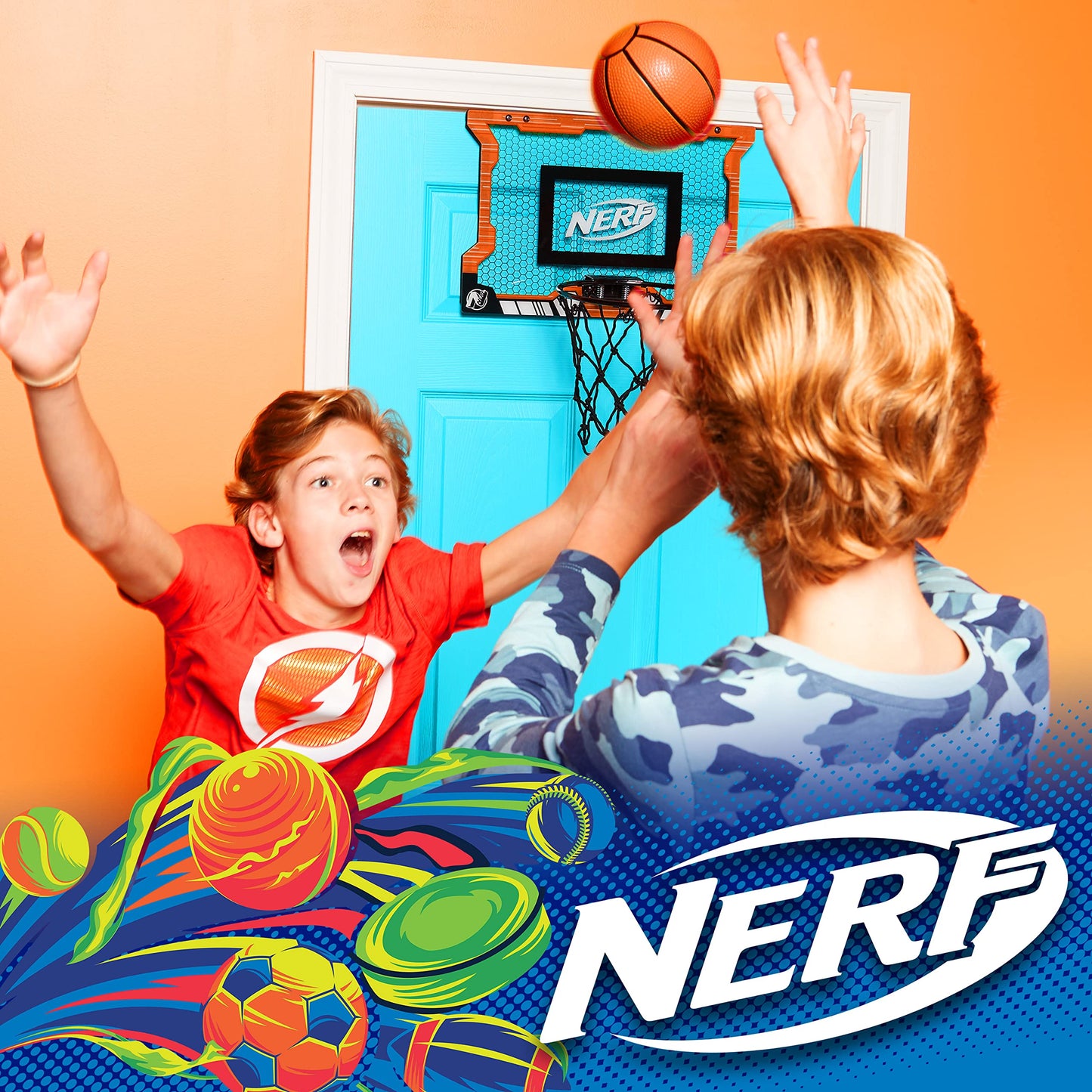 NERF Pro Hoop Kids Basketball Hoop Set - Mini Set with Mini NERF Basketball - Steel Rim Great for Dunking - Over The Door