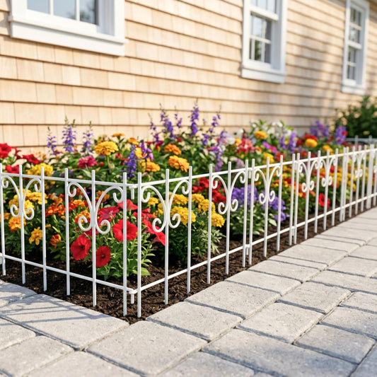 ShopLaLa Garden Fence (25 Panels) 12.5in(L) x 16.5in(H) Rustproof White Metal Wire Fences Animal Barrier Fencing, Decorative Butterfly Flower Edging for Landscape Border Panel Yard Patio Outdoor Decor