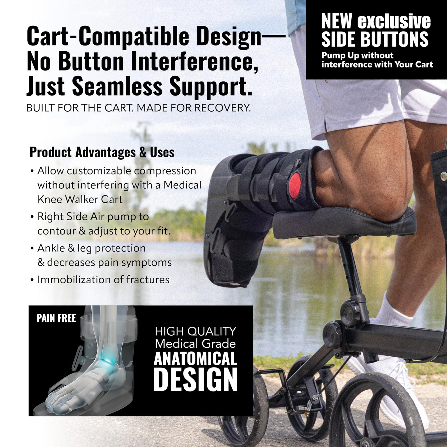 Tall Side Pump Fracture Boot, Medical Grade Foot Brace for Fractures, Cart Friendly Ankle Boot & Brace, Adjustable Air Pump, Sprain & Injury Recovery, Post Op Shoe, Foot Boot for Injured Foot, Medium