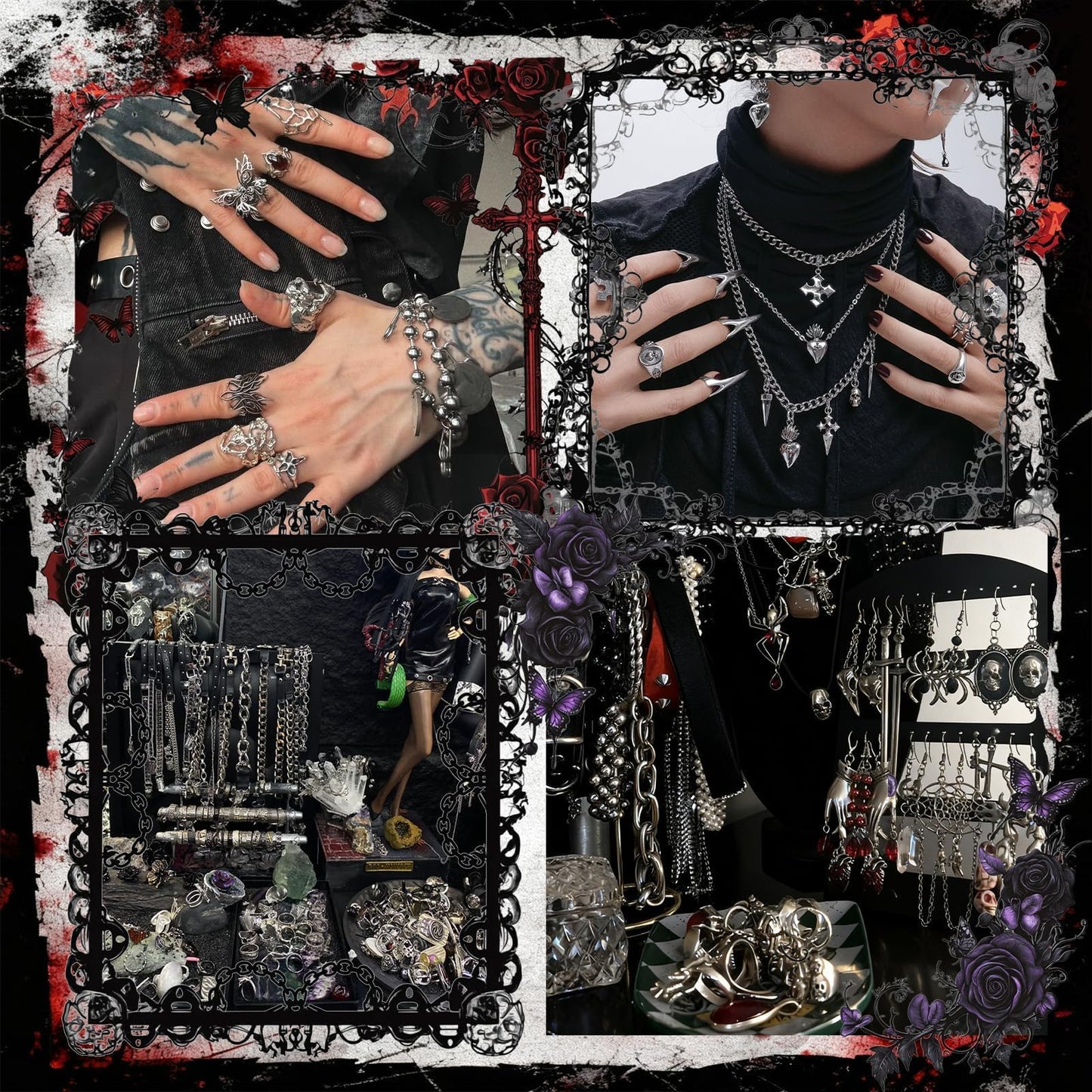 SMUOBT Gothic Mystery Box for Women - 40-45 Piece Goth Lolita Jewelry Set Earrings Necklace Bracelet, Punk Witchy Accessories Gift Collection, Surprise Blind Box