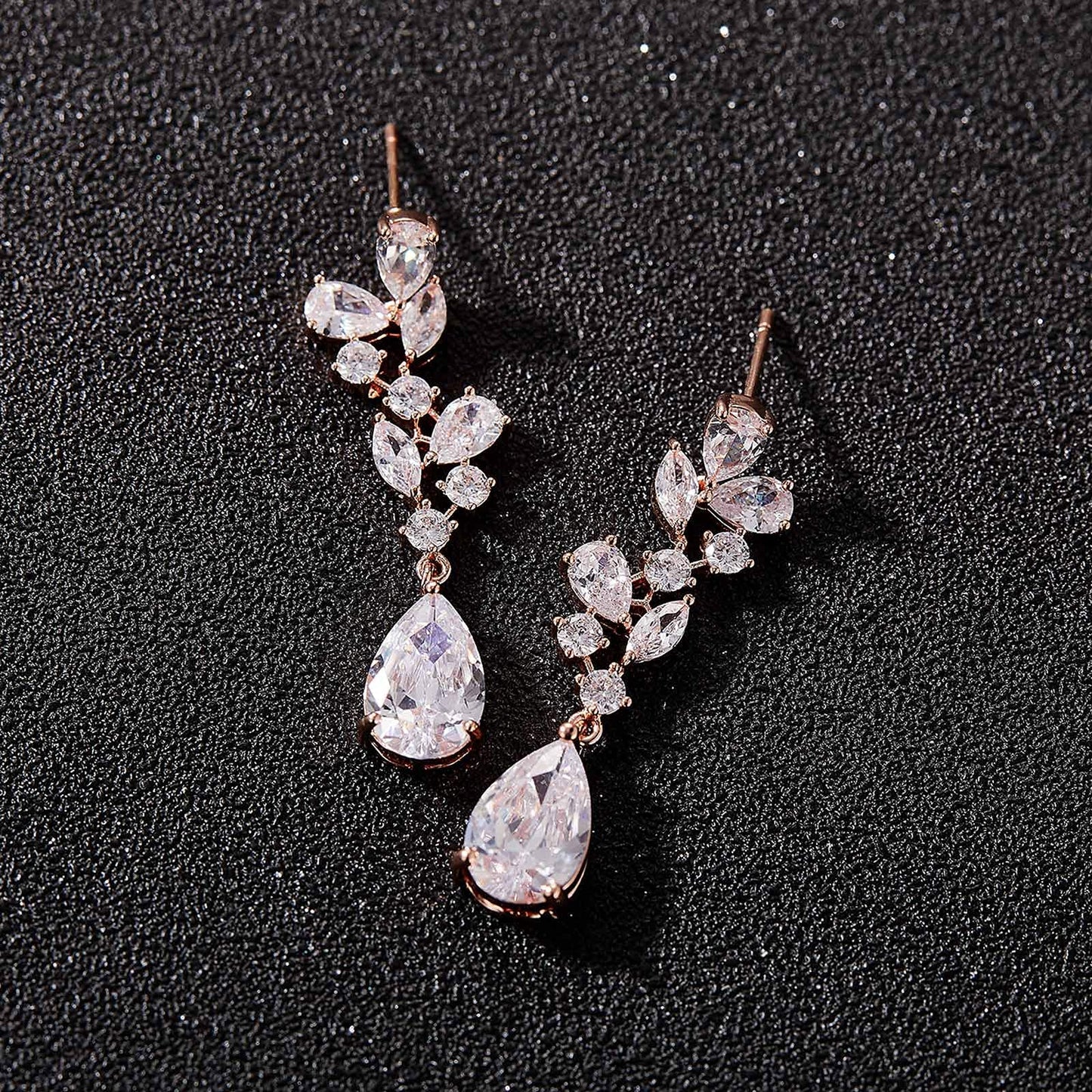 SWEEETV Bridal Wedding Earrings for Brides Bridesmaides-Marquise Teardrop Earrings for Women, Cubic Zirconia Drop and Dangle Earrings for Prom or Pageant,Jewelry, Rose Gold