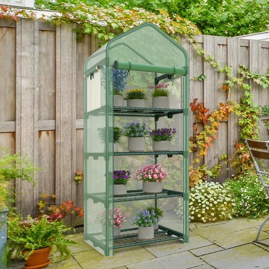Kecreque Mini Greenhouse 4-Tier Small Greenhouses for Outdoor Indoor 27"x19"x63" Portable Greenhouse w/ Screen Windows & Waterproof PE Cover Green House for Backyard Balcony Seedling Raising