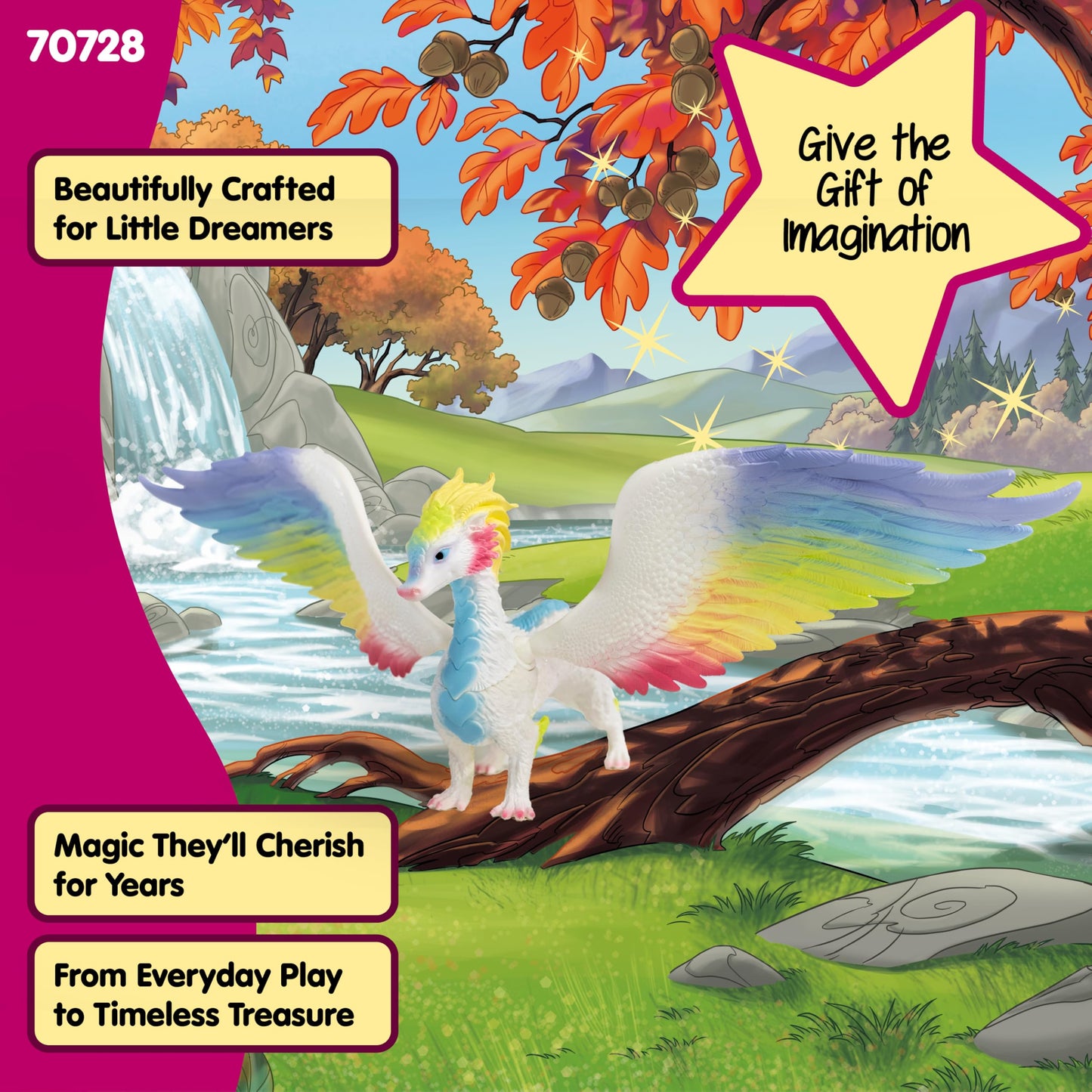 schleich Bayala - 13” Rainbow Dragon Figurine with Movable Wings - Winged Mythical Creature Figure with Glittering Body - Colorful Girl Dragon Toy for Imaginative Play - Kids Ages 5+ | 70728