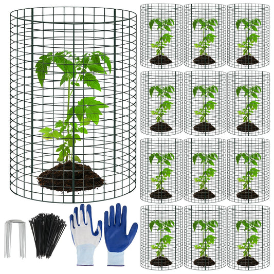 36 Packs 23.6" H Large Wire Plant Protectors Cages to Keep Animals Out,Mesh Plant Cage Chicken Wire Cloche with Ground Stakes and Nylon Ties Protect Plants,Garden,Shrubs,Vegetables(Set of 12)