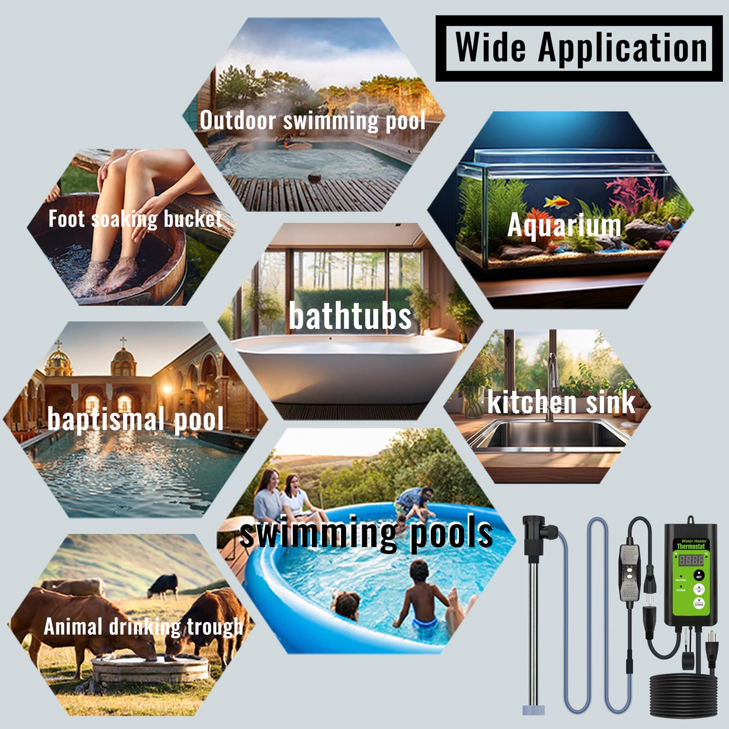 LINGLONGTEMP 240V 3500W Fully Submersible, Electric Hot Tub & Swimming Pool Immersion Water Heater with Temp Control & GFCI for Baptismal Pool, Baptistry, Above Ground Pool, Inflatable Pool & spa tub