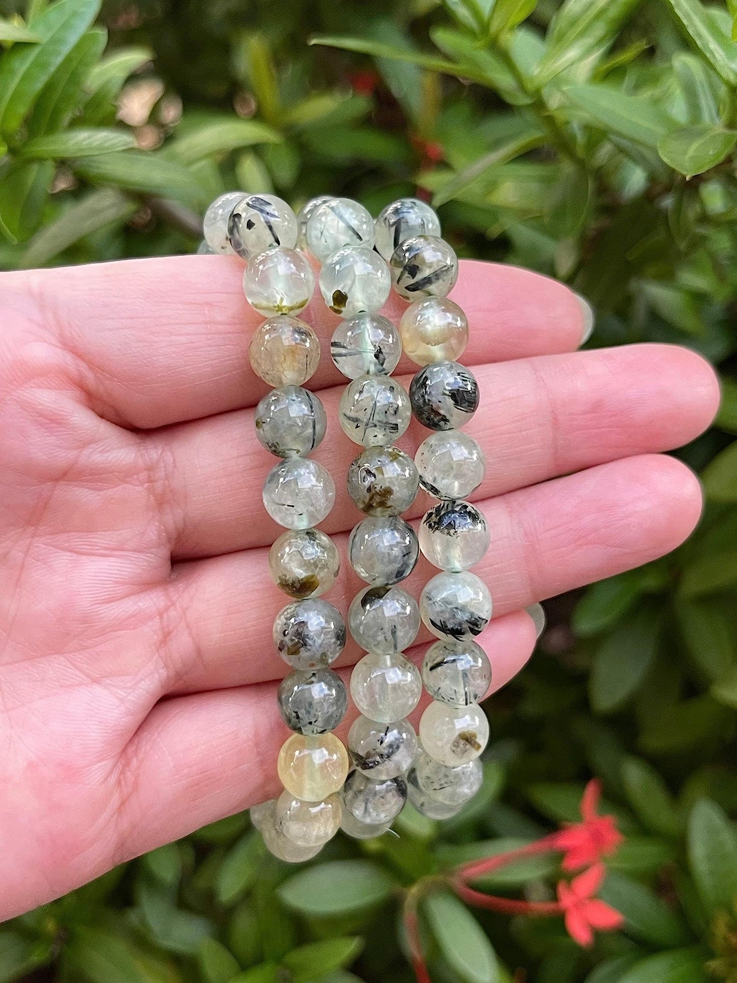 GAF TREASURES Green Prehnite Crystal Bead Bracelet 7-8mm, Genuine Green Prehnite Stretch Gemstone Bracelet, Healing Crystal Bracelet, Gift for Men & Women (1)