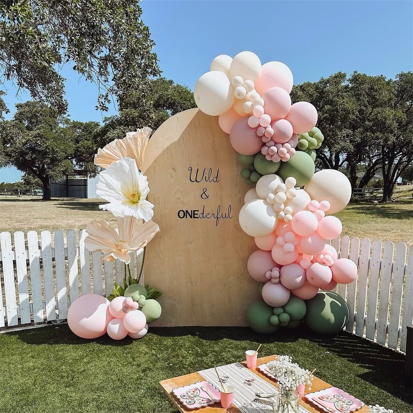 Baby in Bloom Balloon Arch Kit, 134Pcs Dusty Sage Green and Pastel Pale Pink Cream White Beige Light Gold Floral Balloon Garland for Girls Boho Baby Shower Flower Birthday Garden Tea Party Decorations