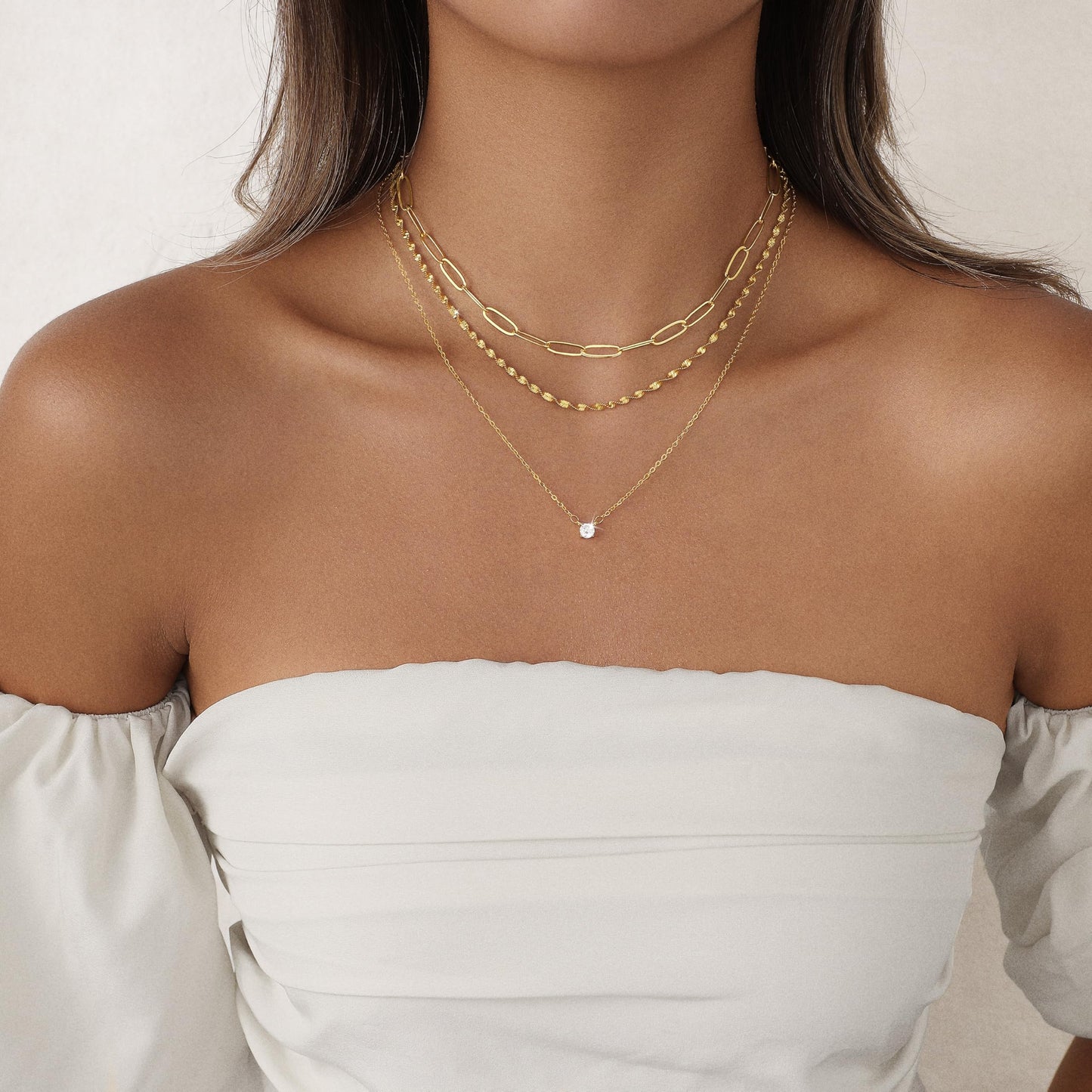 Hothrty Layered Gold/Silver Necklaces for Women 14K Gold Plated CZ Pendant Paperclip Choker Necklace Set Diamond Necklace Stack Trendy Simple Jewelry Gifts