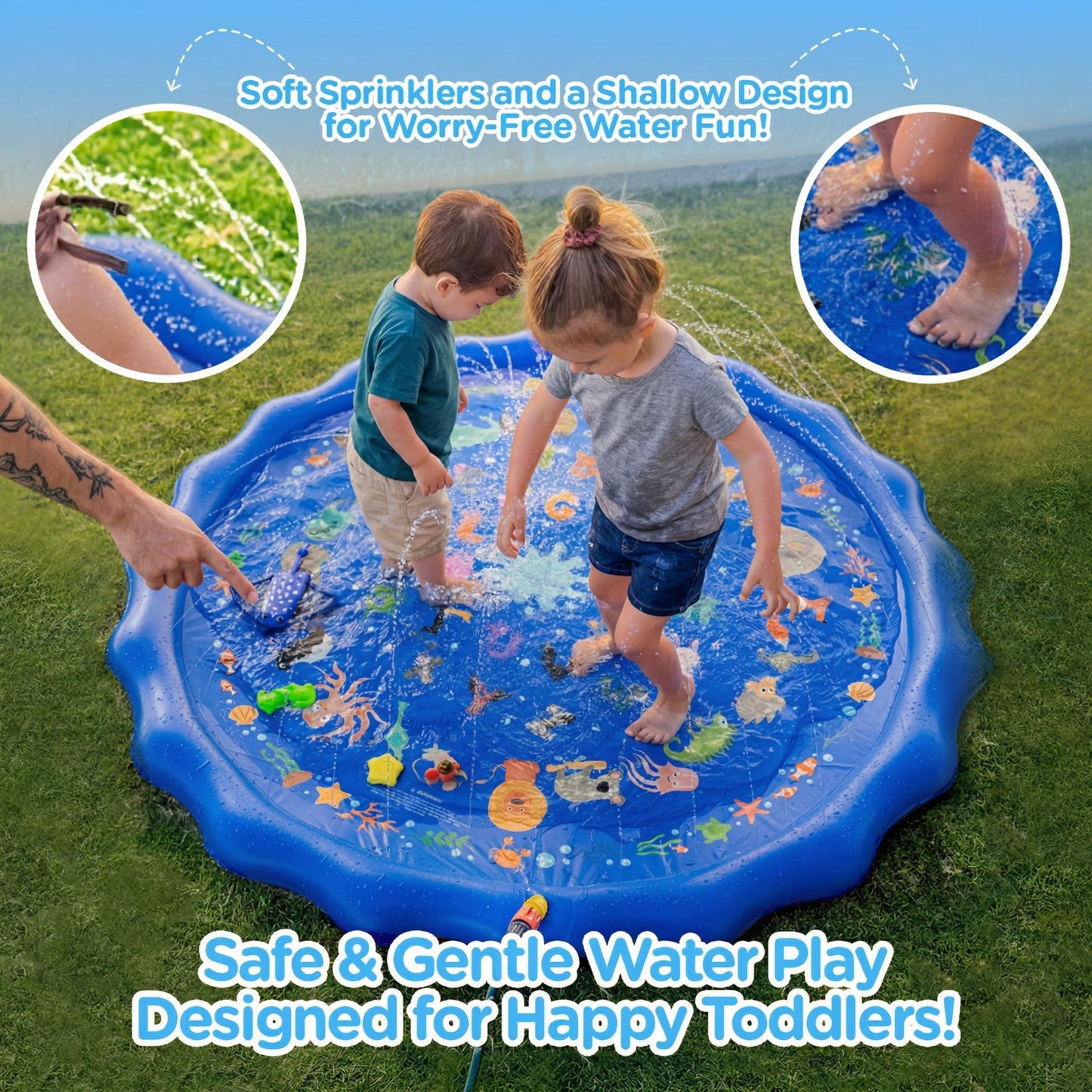 KiddoSpace Splash Pad Sprinkler for Kids and Dogs – 69" Baby Splash Pad for Toddlers 1-3, Crazy Daisy Sprinkler, Non-Slip BPA-Free Outdoor Water Play Mat, Repair Kit Included