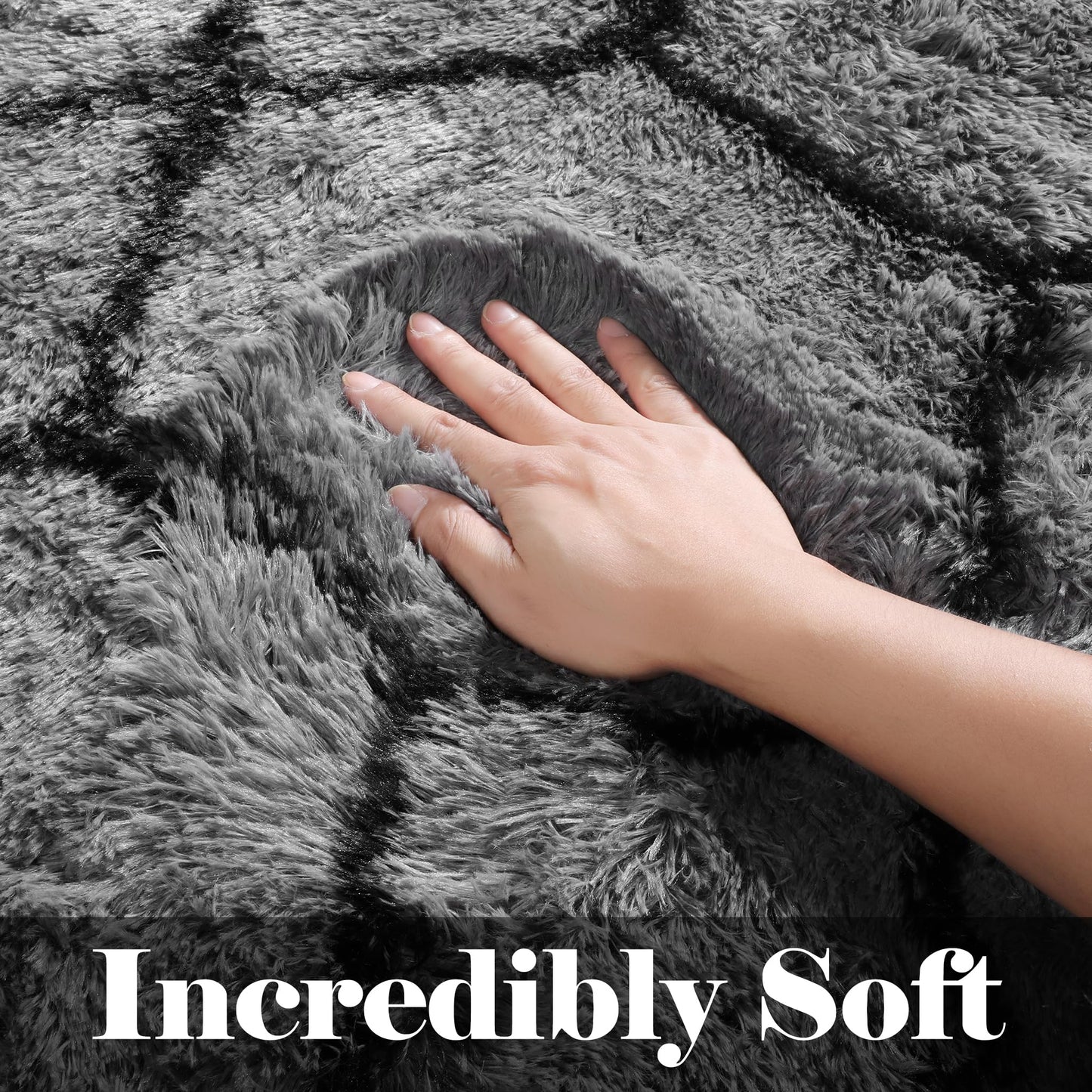 ONASAR Area Rugs for Bedroom Living Room, 4x6 Fluffy Grey and Black Rug, Shaggy Geometric Floor Mat for Home Decor Aesthetic, Soft Plush Fuzzy Carpet for Nursery Kids Teen Dorm
