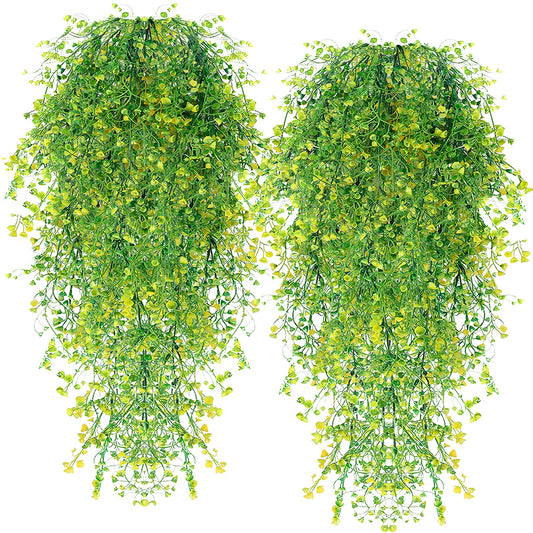 RECUTMS Artificial Plants Fake Hanging Plants for Outside Ivy Plant for Outdoor UV Resistant for Wall Indoor Hanging Baskets Wedding Garland Decor 4 Pack(Yellow 4P)