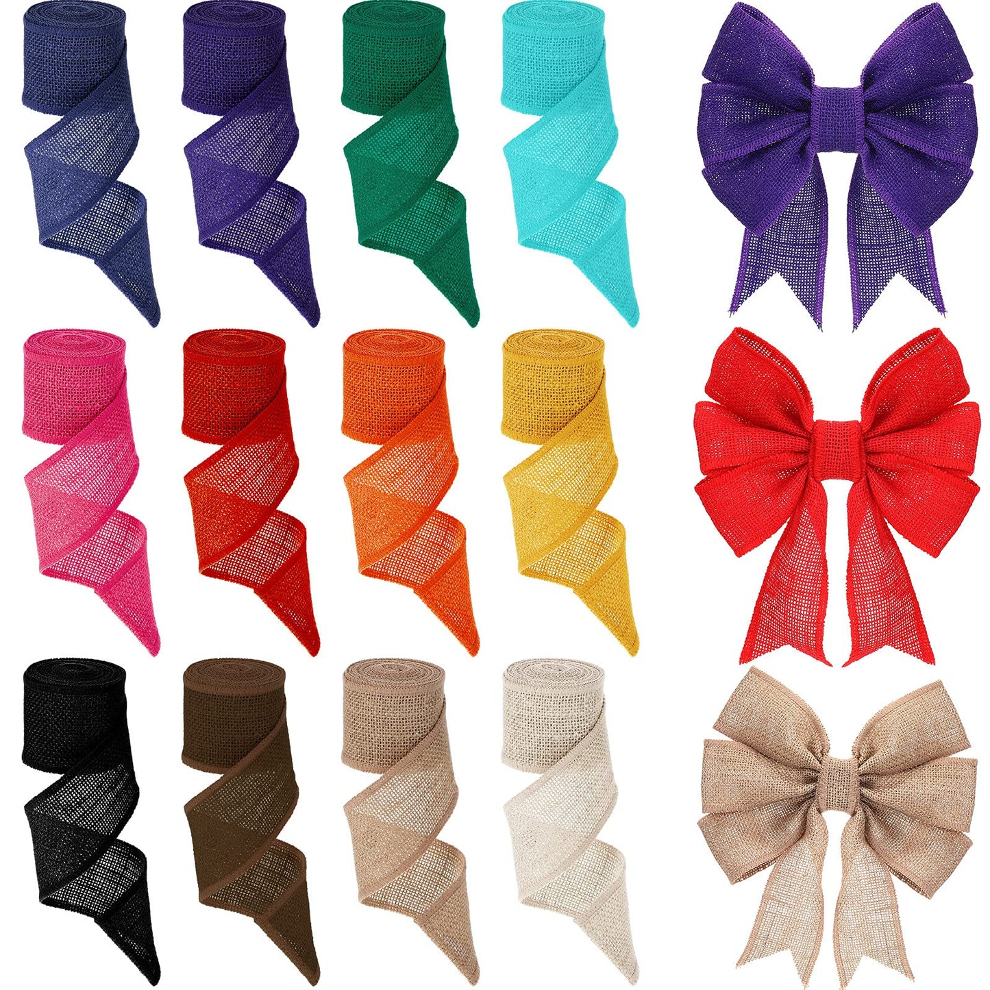 Syhood 12 Rolls Christmas Burlap Wired Edge Ribbons 2.4 Inch Wide 45.6 Yards for Christmas Bow DIY Craft Gift Wrapping Wreath Making Holiday Party Decorations