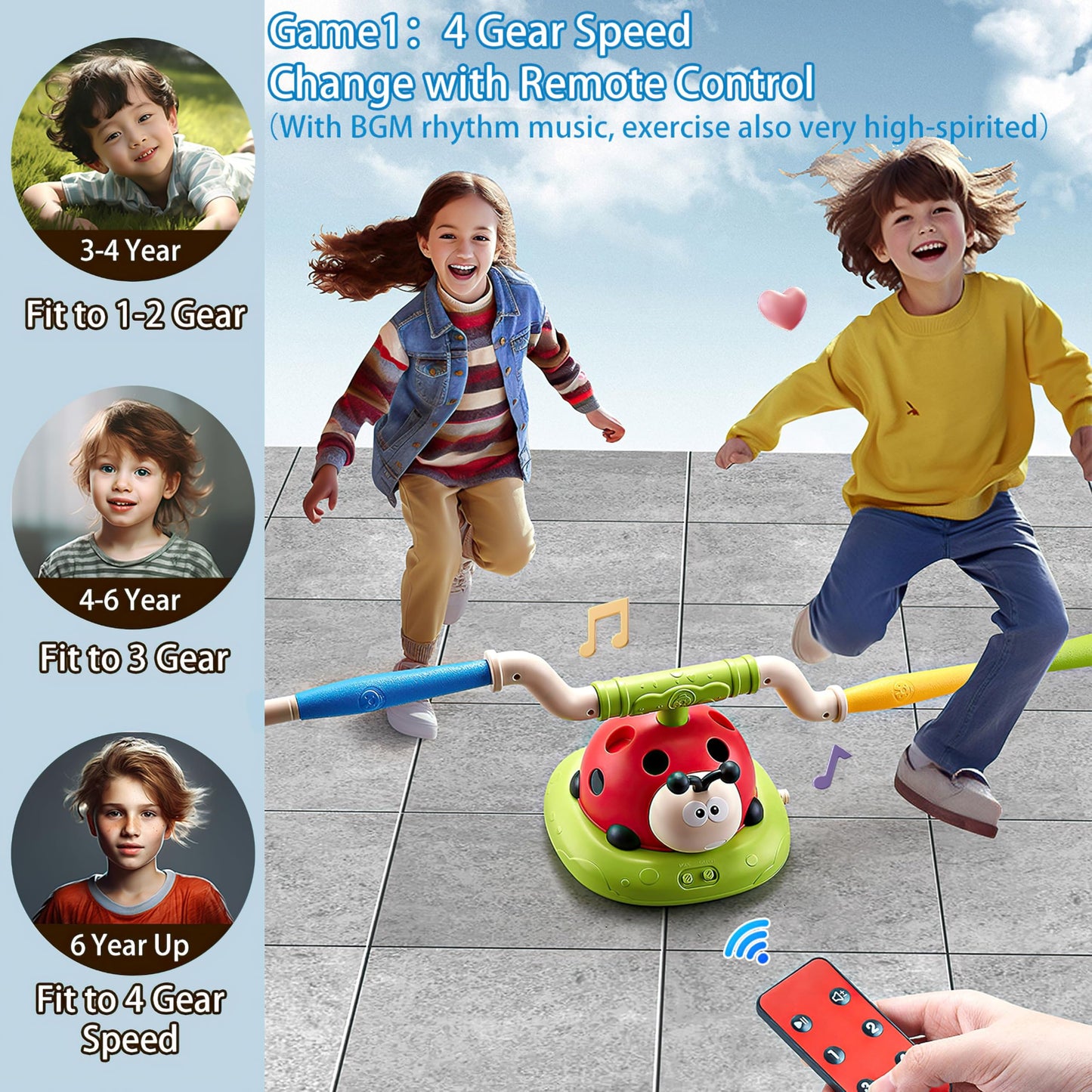 Pobaiyi 3 in 1 Musical Jump, Toss Ring Game and Stomping Launch Rocket Launcher for Kids Outdoor Toys with Remote Control, Indoor Outside Toy for Kids Ages 4-8 Toys for Ages 5-7 8-13 Birthday Gifts
