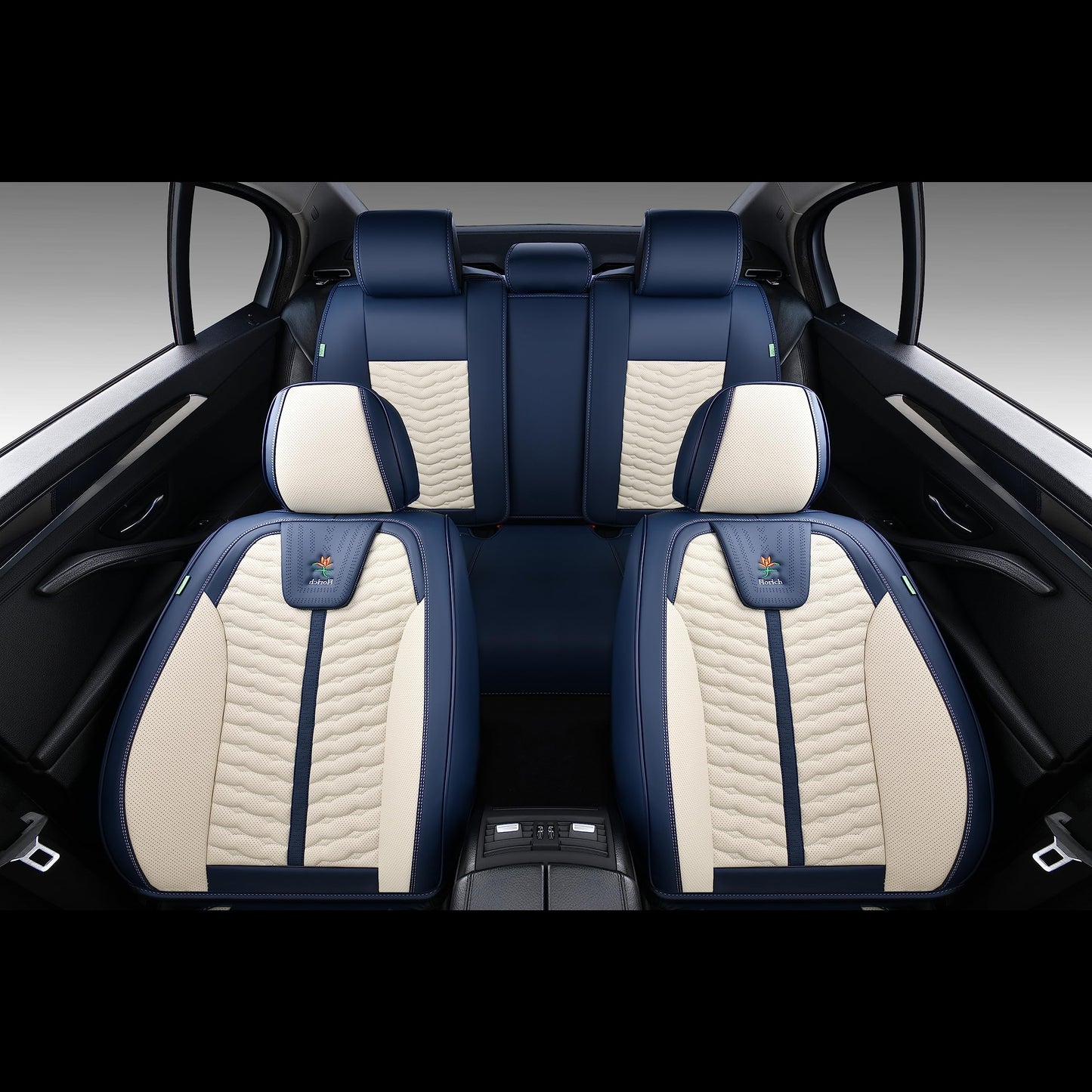 FLORICH Seat Covers for Cars, Seat Covers Full Set 5 Seats, Waterproof Leather Car Seat Covers, Front and Rear Seat Covers, Universal Seat Protector Accessories for Most Vehicles-Blue&White