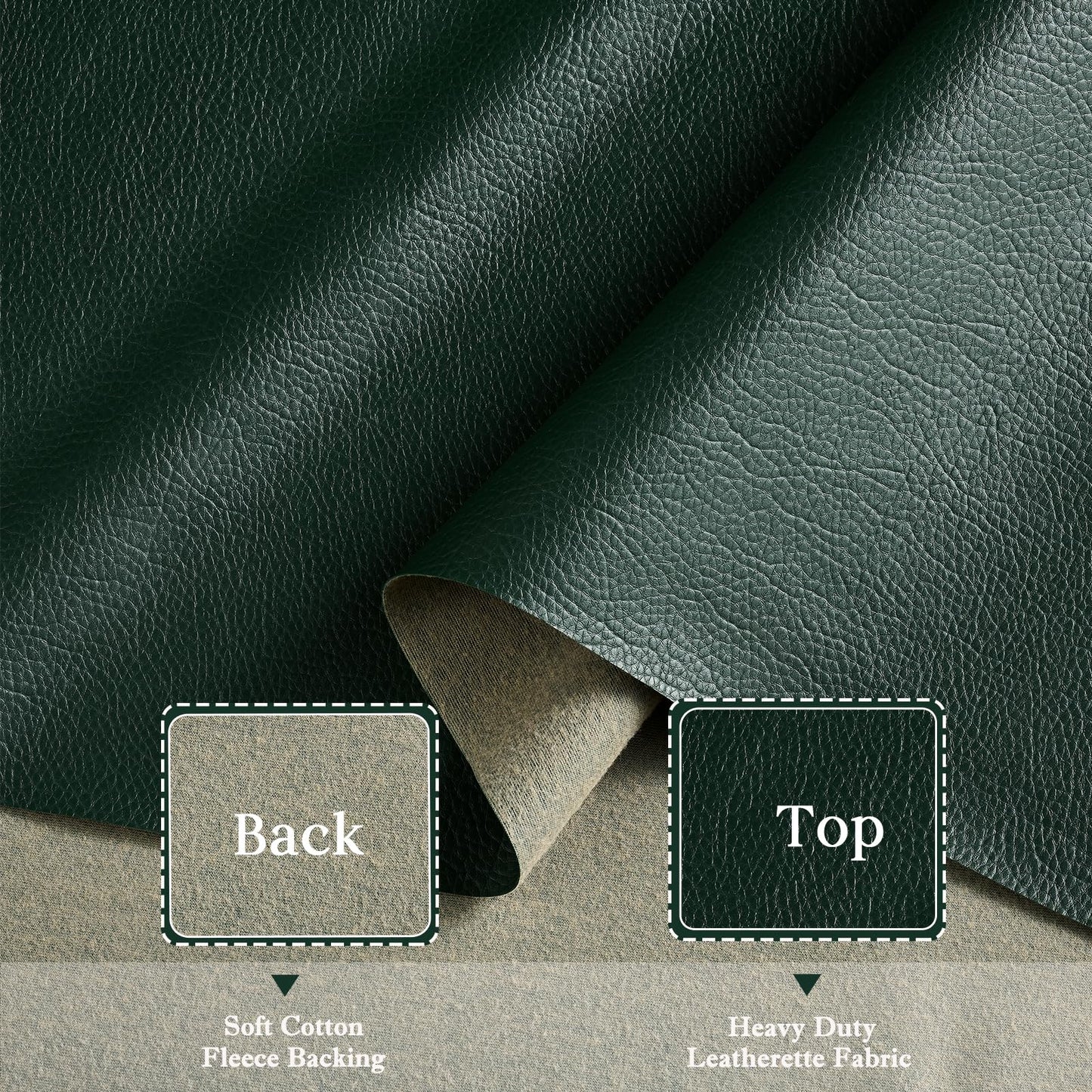HYVAKUPPA Faux Leather Fabric by The Yard Marine Vinyl Fabric 55" W Outdoor Upholstery Fabric Waterproof PU Leather for Crafts Furniture Handbag DIY Sewings Earrings Decor (1 Yard, Dark Green)