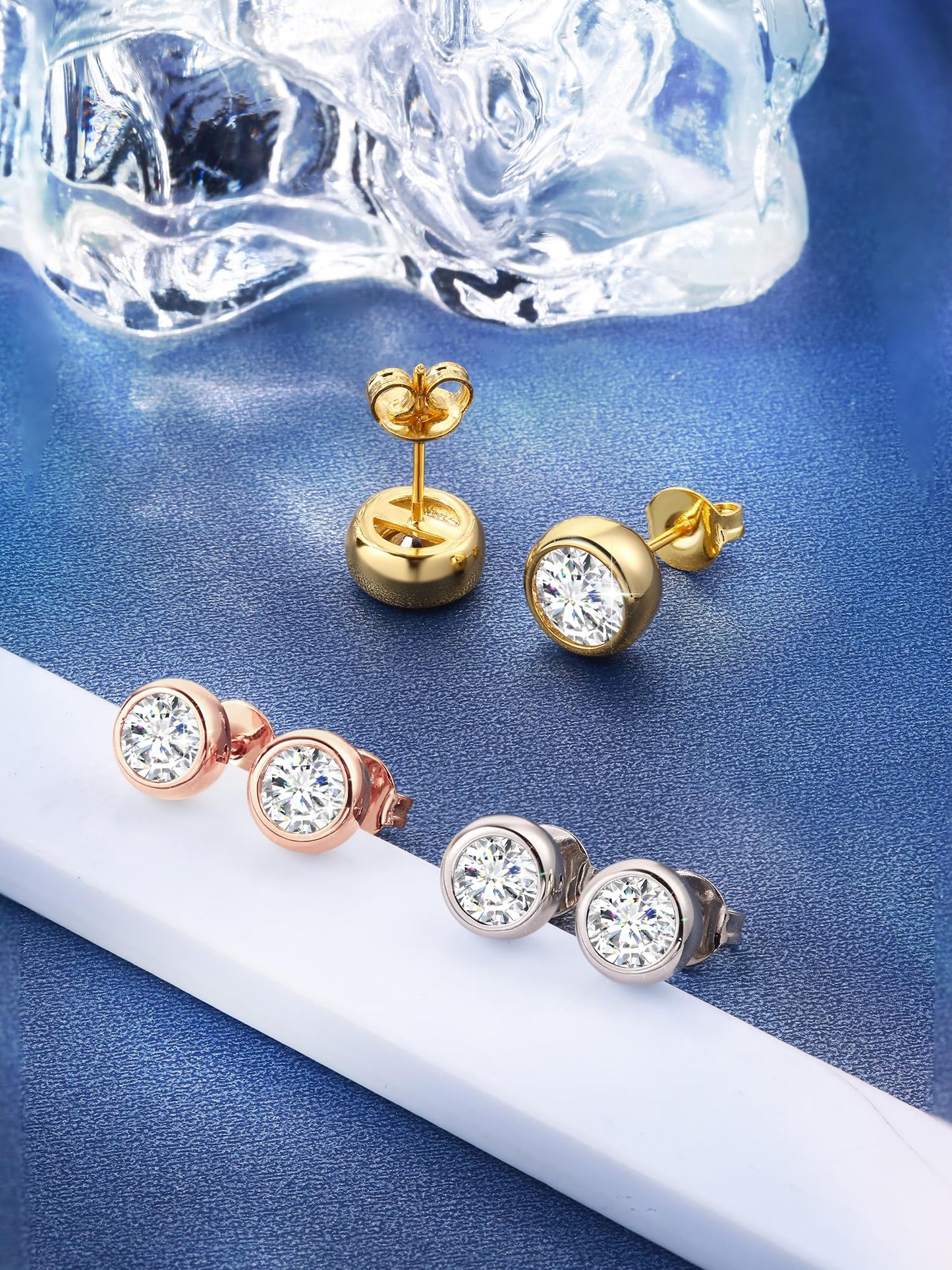 Augell 1-2 Carat Moissanite Stud Earrings Hypoallergenic 925 Sterling Silver with K Gold Plating for Women & Men Jewelry Gift