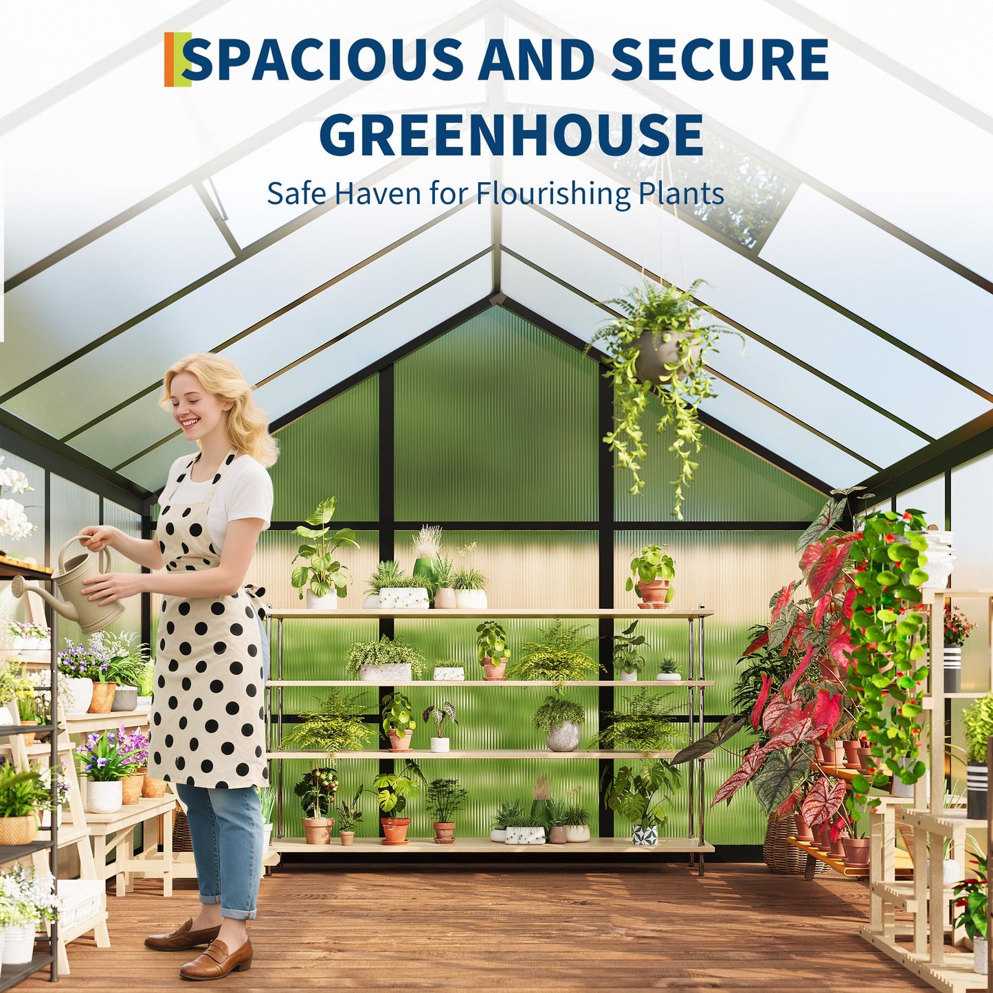 6×10 FT Greenhouse, Large Walk in Greenhouses for Outdoors and Garden Planting, Polycarbonate Greenhouse with Enhanced Aluminum Frame, Green Houses with Quick Setup Structure and Roof Vent, Black