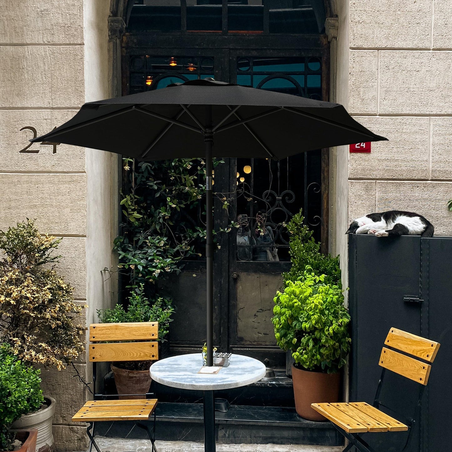 AMMSUN 6ft Patio Umbrella Outdoor Table Umbrellas with Push Button Tilt, UPF50+ Premium Steel Pole and Ribs for Deck, Lawn, Garden, Backyard & Pool (Black)