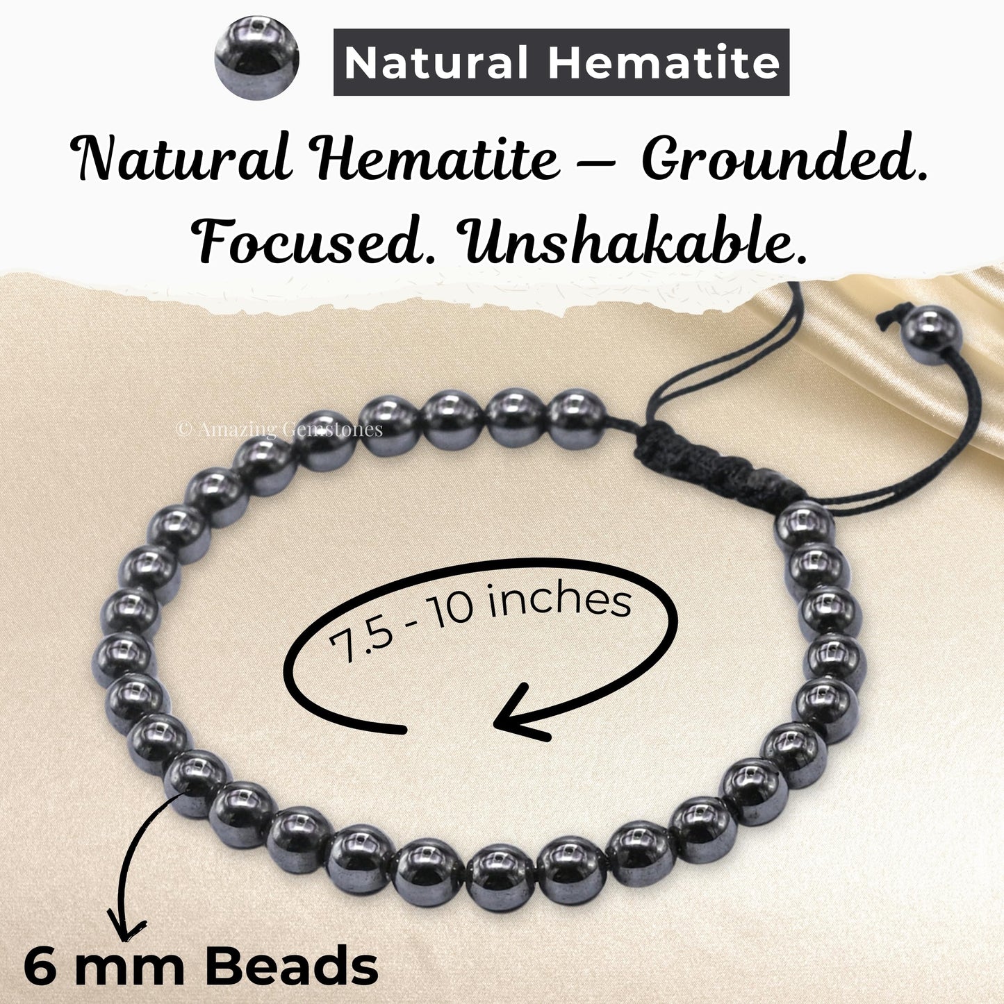 Amazing Gemstone Hematite Bracelet, Gifts For Men & Women - Protection Healing Crystal Bracelet - 6mm Gemstone Beaded Adjustable Bracelet, Pulseras Para Hombres Mujer Stocking Stuffers