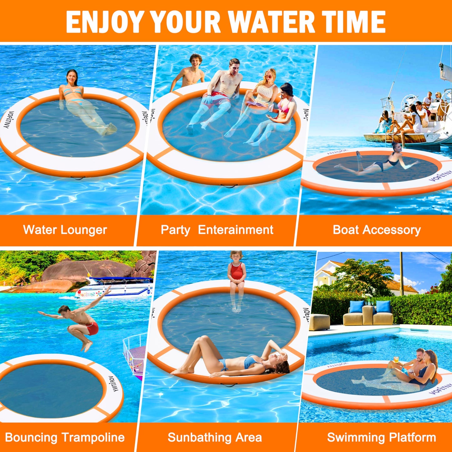 VOFiTNY Inflatable Water Hammock, Heavy Duty River Floats Lake Raft for Adults, Round Floating Ring Lounger Float Island Platform Pad Mat for Lake Pool Beach Ocean