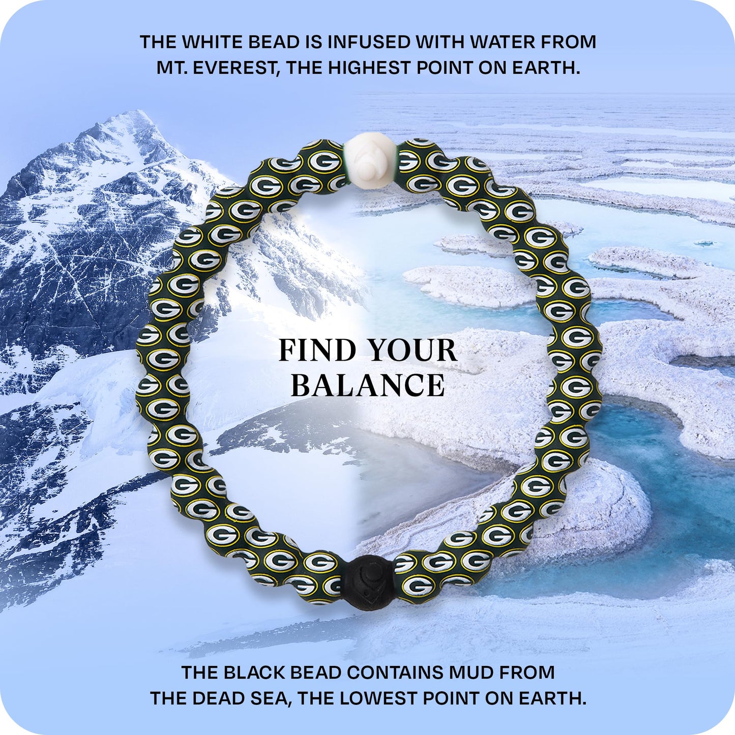 Lokai Silicone Beaded Bracelet for Men & Women, NFL Football Collection - Green Bay Packers, Green Logo, Medium - Silicone Jewelry Fashion Bracelet Slides-On for Comfortable Fit