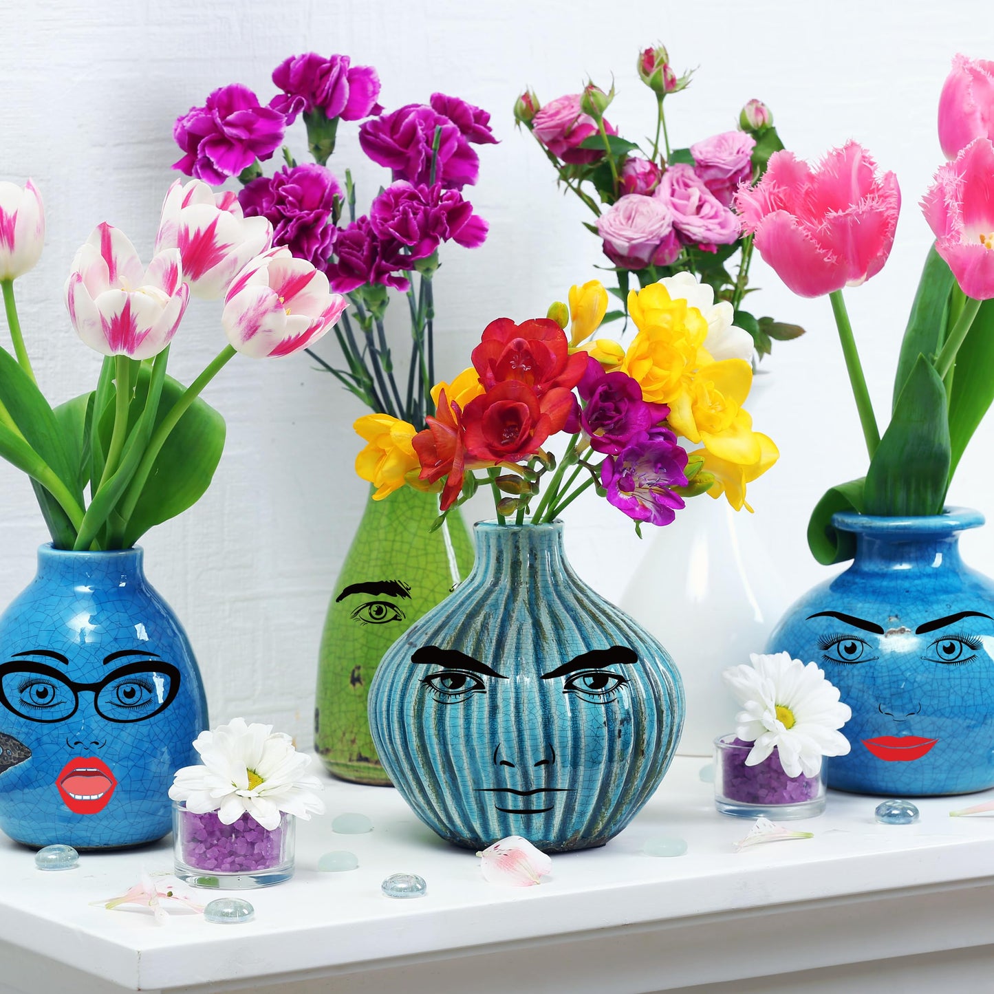 DSjuedui Face Stickers for Crafts - 12 Sheets DIY Vinyl Face Waterproof Decoration Transfer Decals for Flower Pots, Funny Eyes Nose Mouth Stickers for Wood Wall Water Bottles DIY Crafts Party Supplies