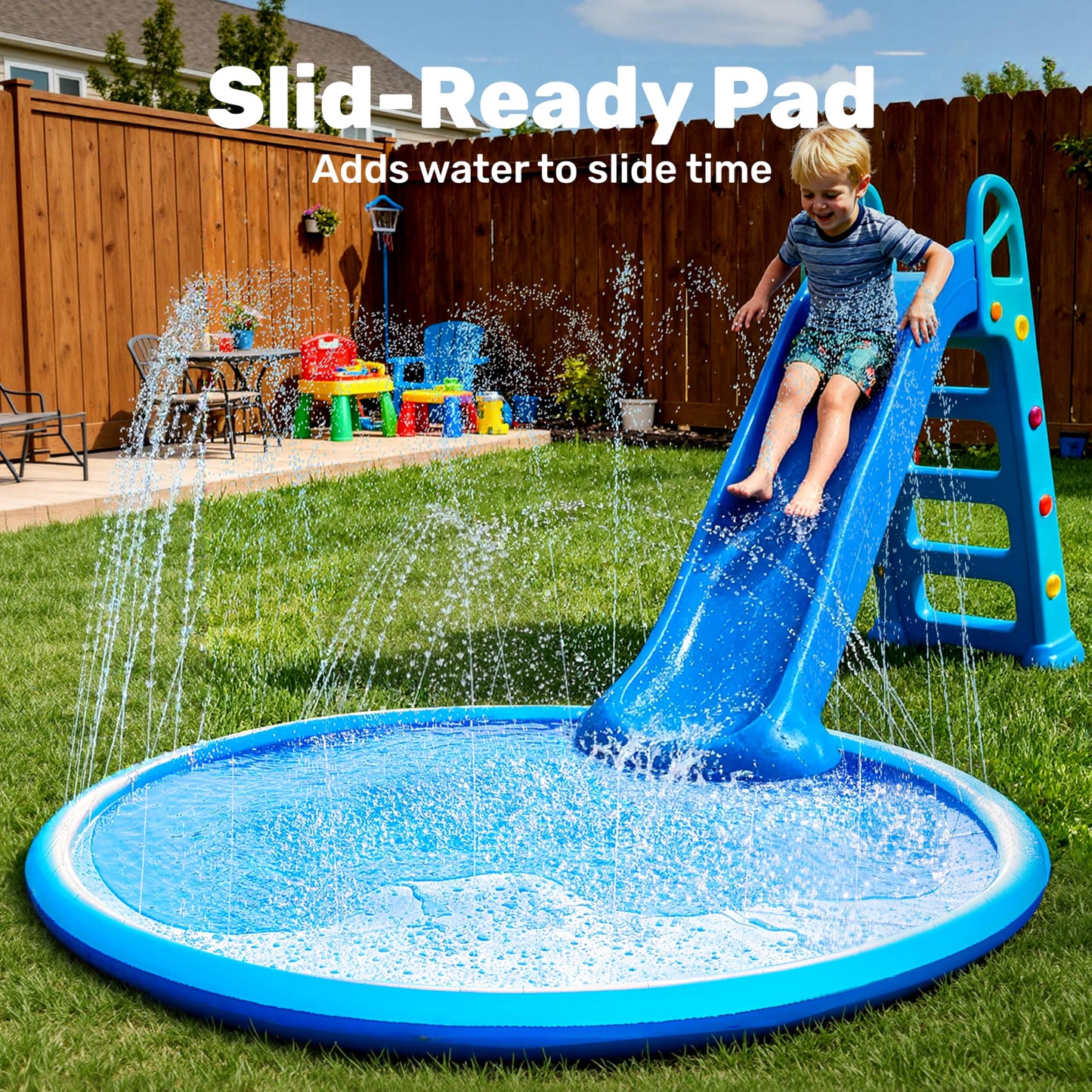 SLOOSH 72" Non-Slip Splash Pad Sprinkler - Outdoor Water Toys Play Mat for Toddlers Kids Dogs, Outside Thickened Sprinkler Pool Party Durable Backyard Fountain for Girls Boys Pets (72in, Blue)