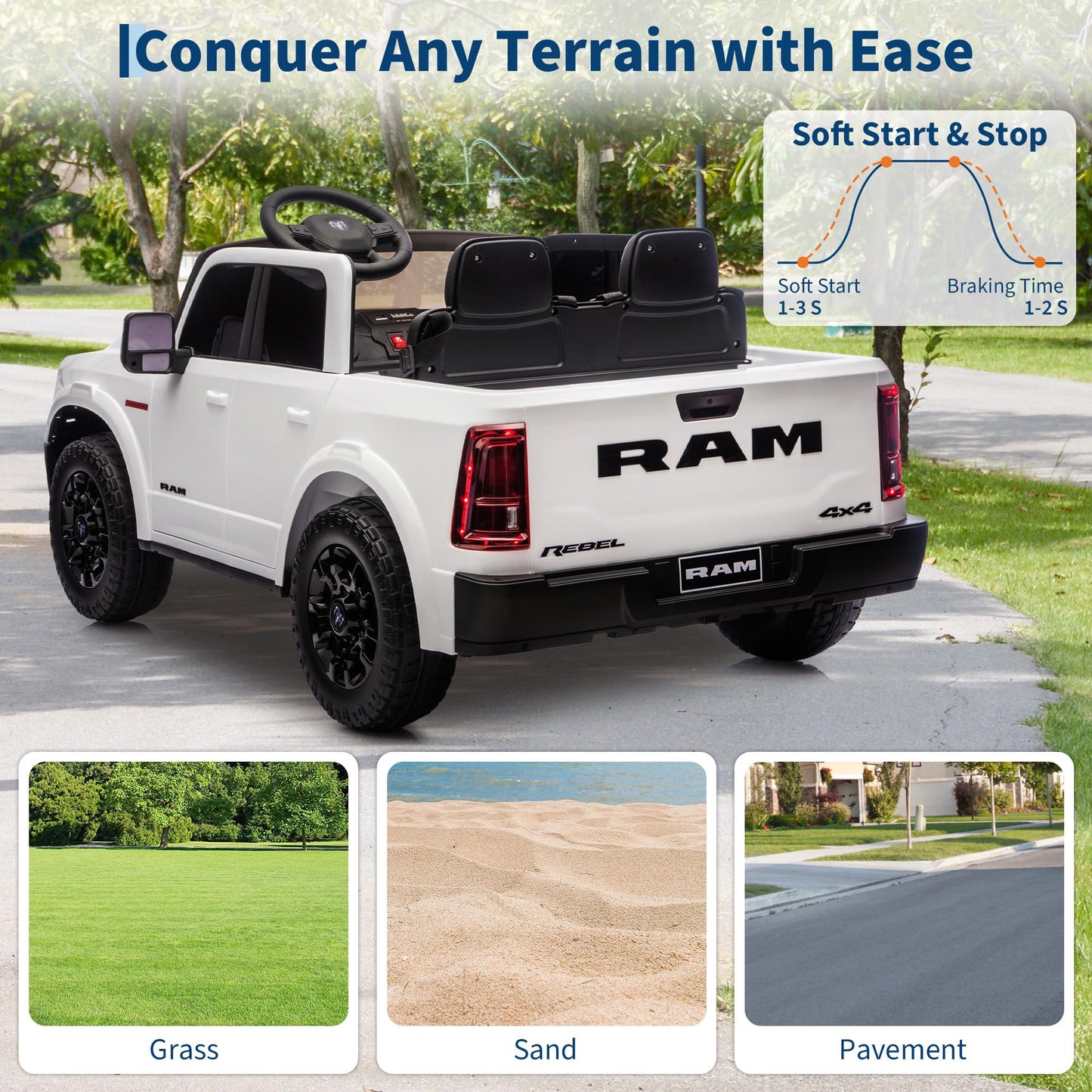 Licensed RAM 2500, 2 Seater Electric Car for Kids, 24v Ride on Truck w/Remote Control, Toddler Ride on Toys w/Bluetooth, Spacious Truck Bed, 3 Speed, LED Lights, Suspension, Gifts for Boys Girls