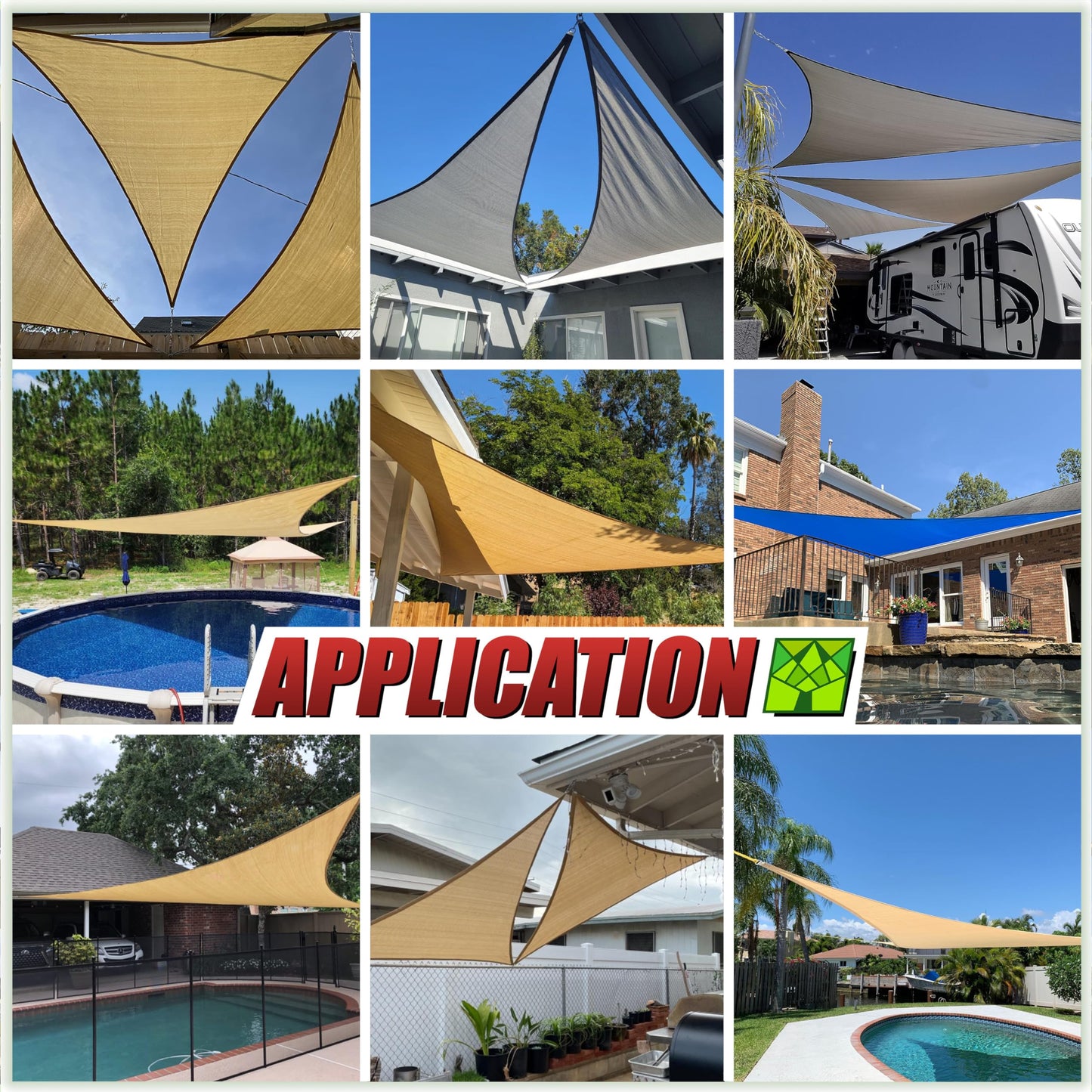 ColourTree 8' x 8' x 8' Beige Triangle Sun Shade Sail Canopy Mesh Fabric UV Block UPF50 - Commercial Heavy Duty & 200GSM (We Make Custom Size)