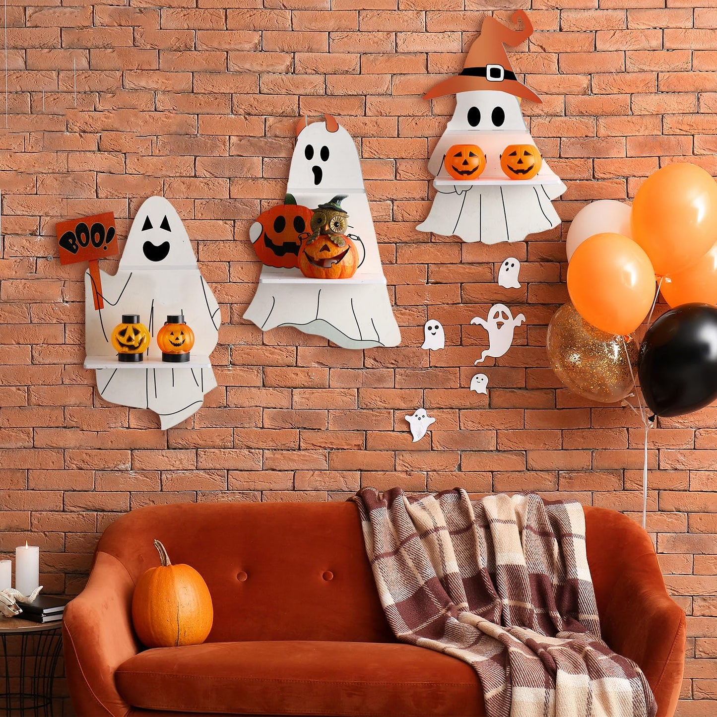 Lineshading 3 Pcs Halloween Ghost Wall Shelves Wall Decor Hanging Sign with Shelf Bathroom Shelves Aesthetic Crystal Shelf Ghost Decor for Bedroom Livingroom Party Decoration