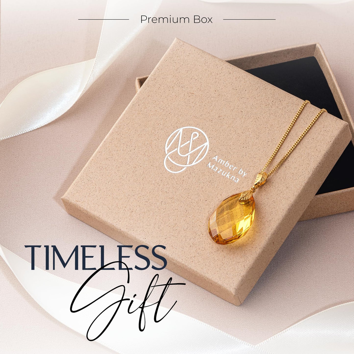 Amber by Mazukna Natural Baltic Amber Pendant for Women, Cognac Drop Necklace with Gold-Plated Sterling Silver Chain, Lightweight 18-inch Jewelry Gift for Everyday Elegance (Amber)